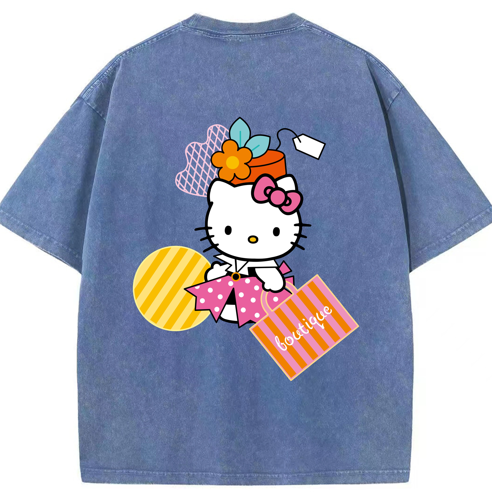 （画像用） Hello Kitty ハローキティ 綿100% ヴィンテージ風 半袖Tシャツ（背面プリント）