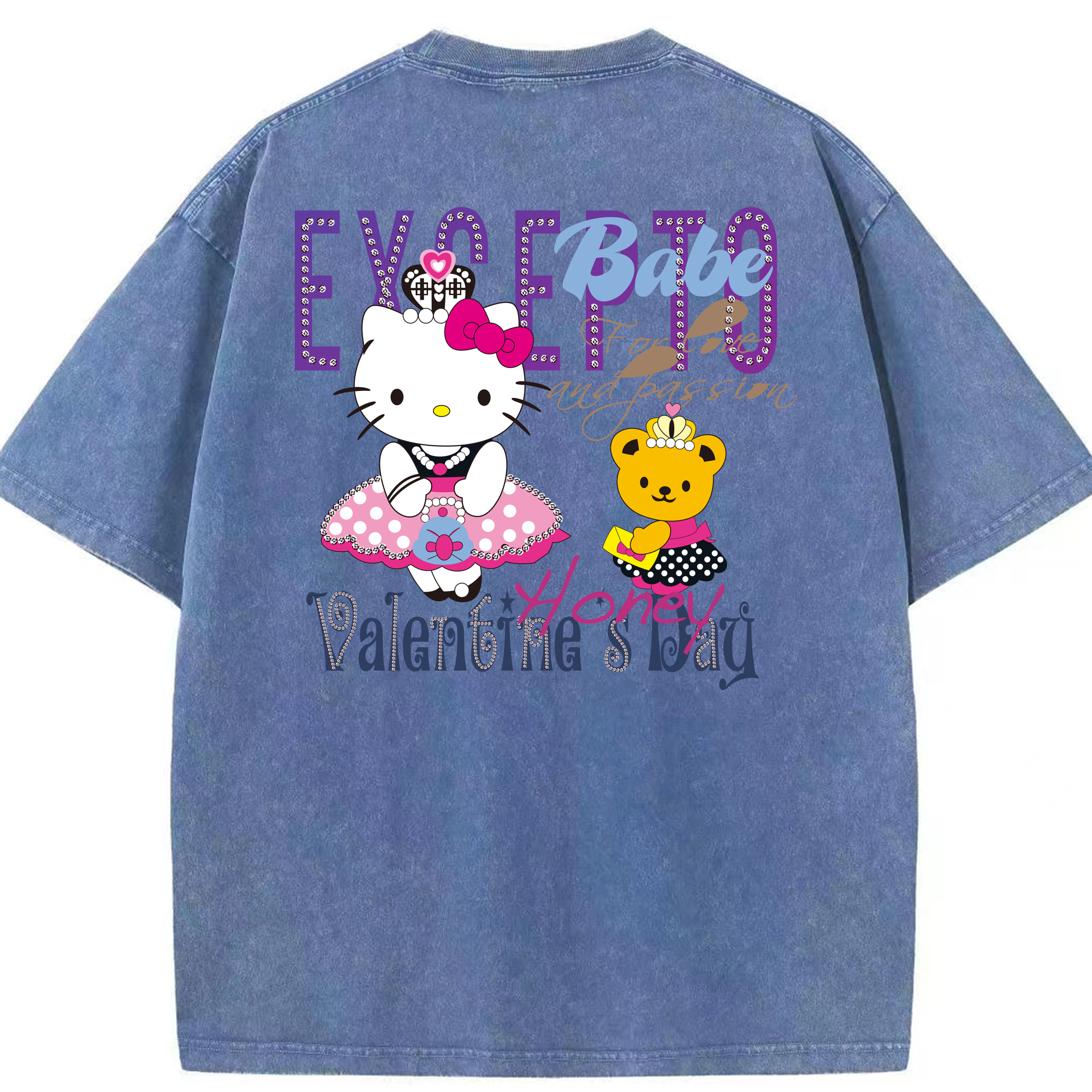 （画像用） Hello Kitty ハローキティ 綿100% ヴィンテージ風 半袖Tシャツ（背面プリント）