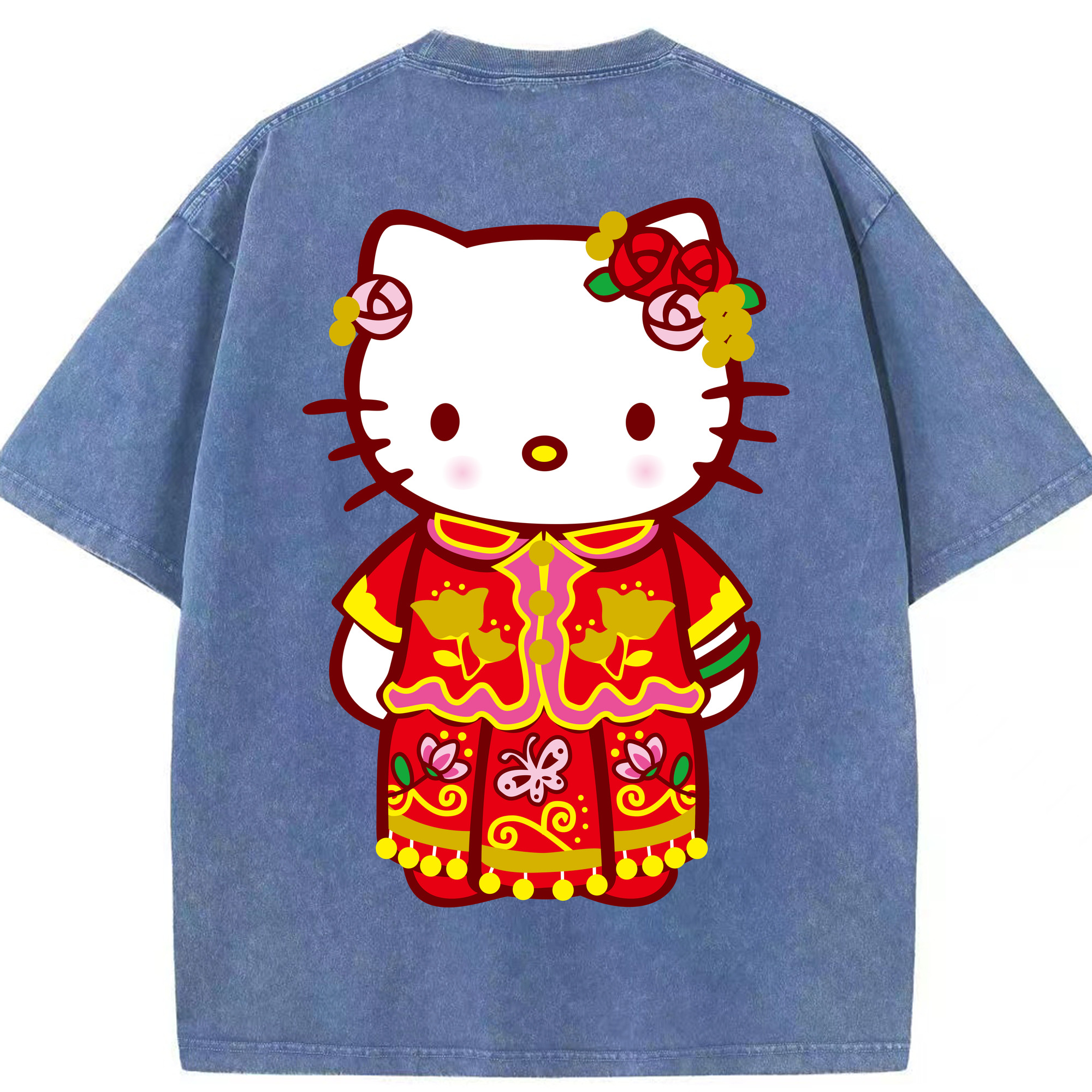 （画像用） Hello Kitty ハローキティ 綿100% ヴィンテージ風 半袖Tシャツ（背面プリント）