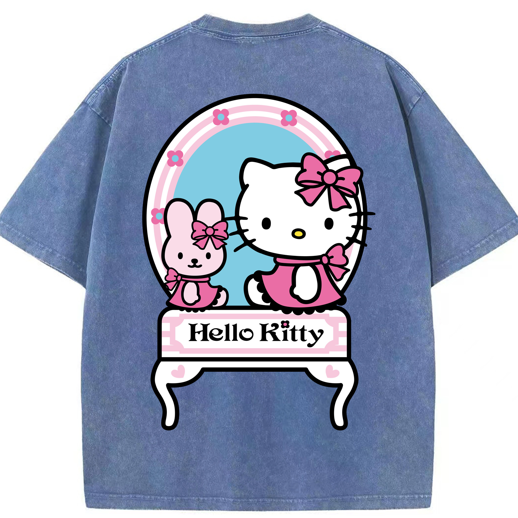 （画像用） Hello Kitty ハローキティ 綿100% ヴィンテージ風 半袖Tシャツ（背面プリント）