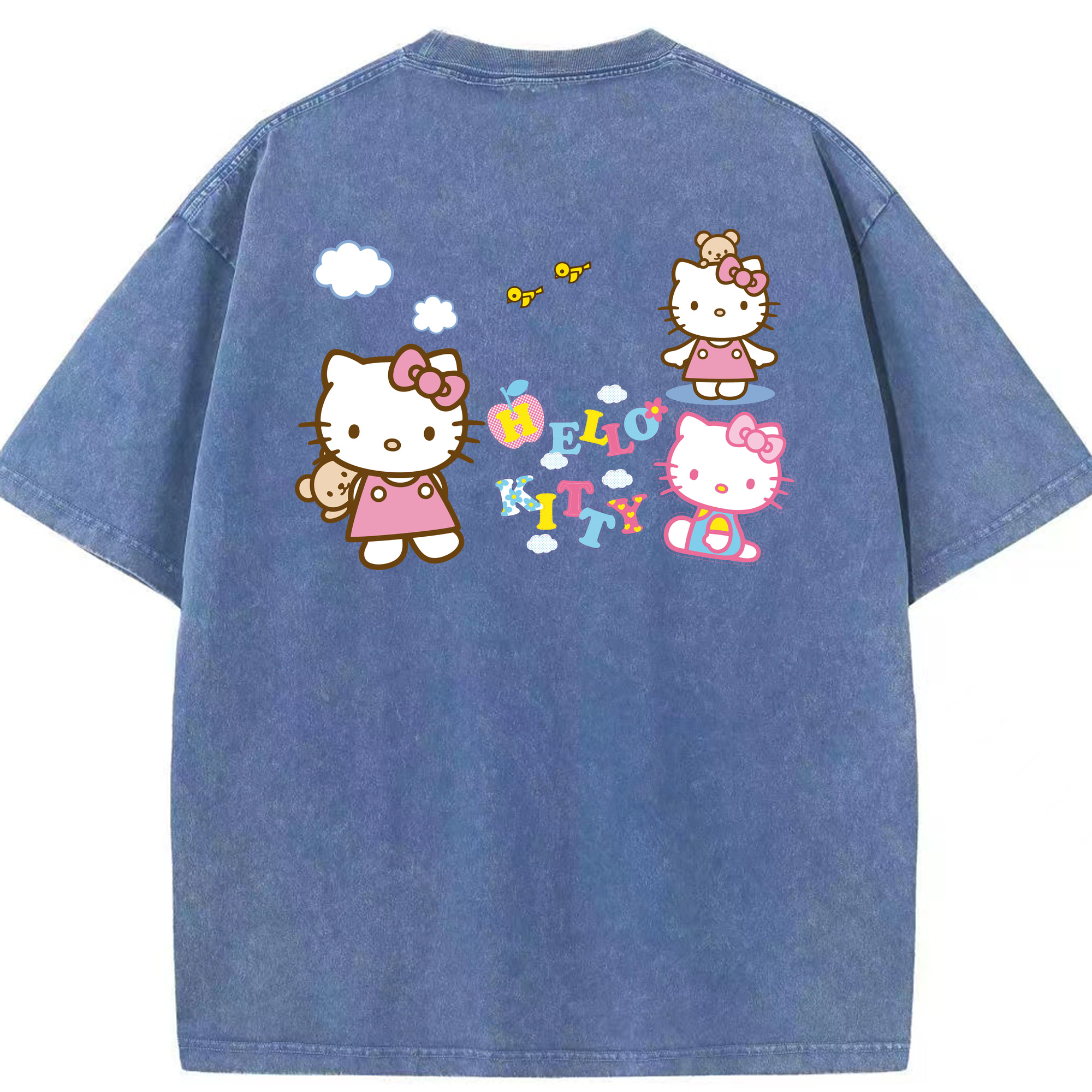（画像用） Hello Kitty ハローキティ 綿100% ヴィンテージ風 半袖Tシャツ（背面プリント）