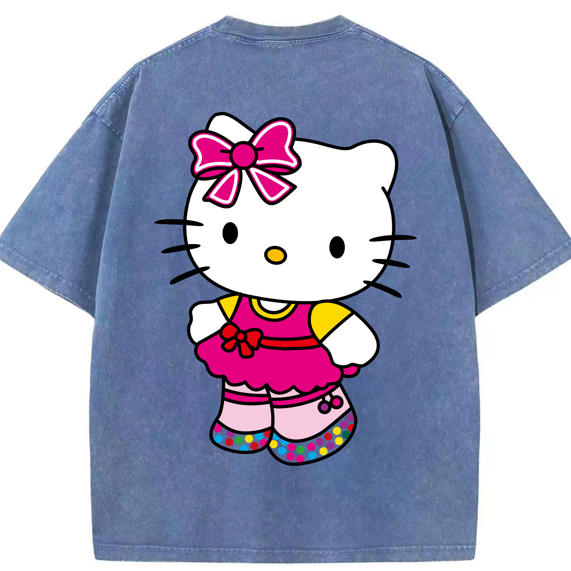 （画像用） Hello Kitty ハローキティ 綿100% ヴィンテージ風 半袖Tシャツ（背面プリント）