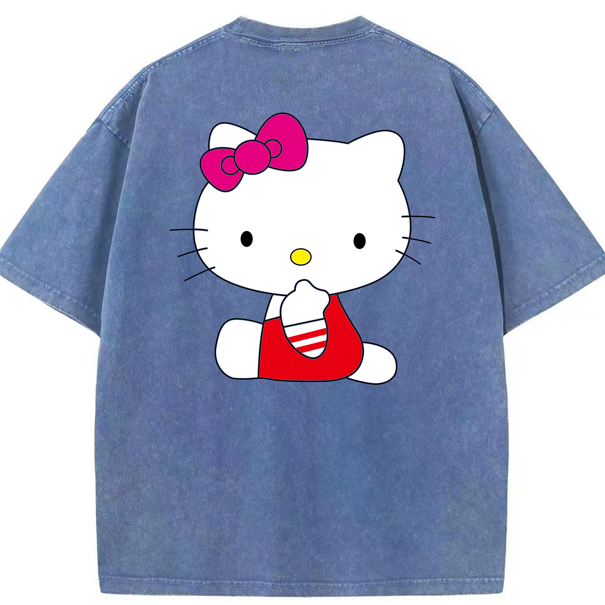 （画像用） Hello Kitty ハローキティ 綿100% ヴィンテージ風 半袖Tシャツ（背面プリント）