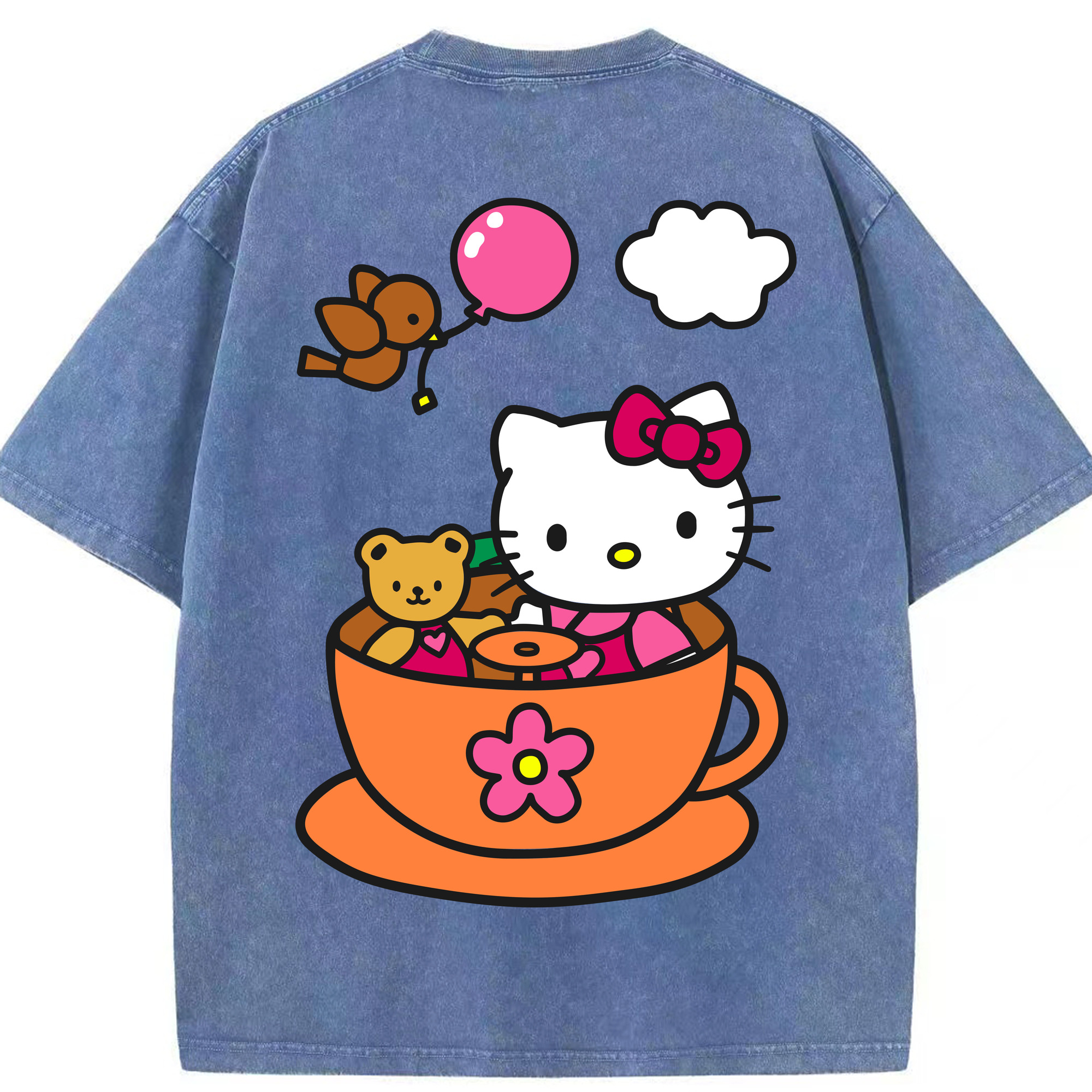 （画像用） Hello Kitty ハローキティ 綿100% ヴィンテージ風 半袖Tシャツ（背面プリント）