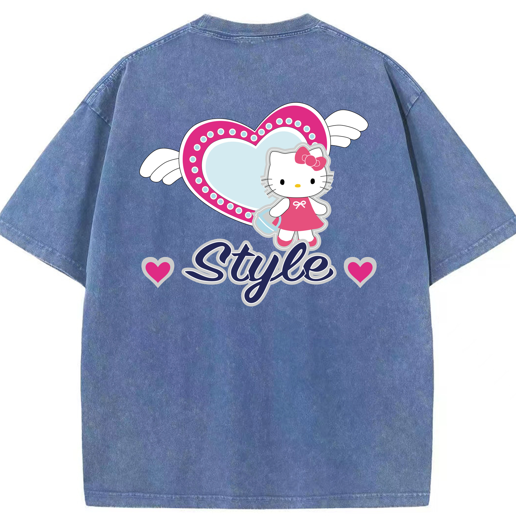 （画像用） Hello Kitty ハローキティ 綿100% ヴィンテージ風 半袖Tシャツ（背面プリント）