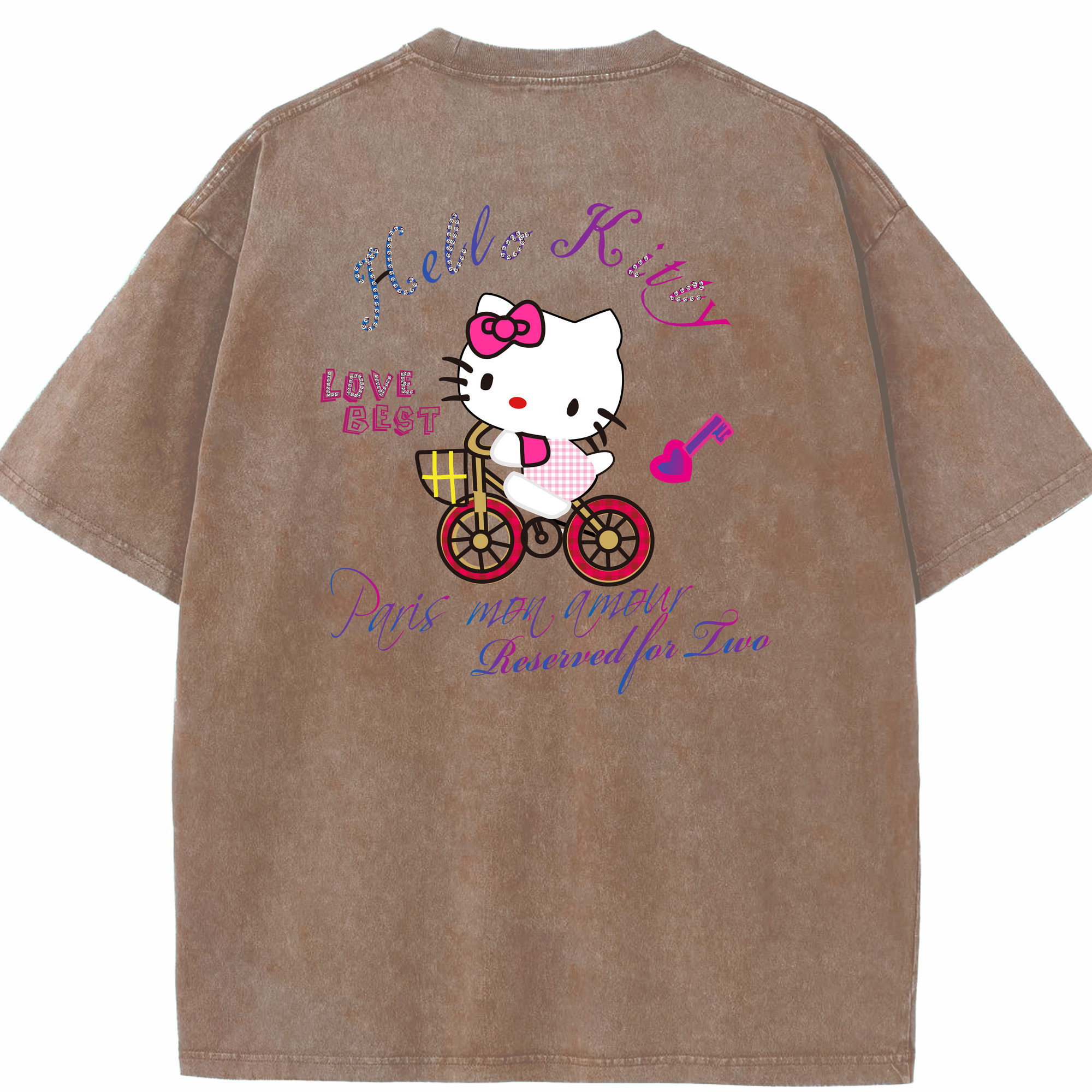 （画像用） Hello Kitty ハローキティ 綿100% ヴィンテージ風 半袖Tシャツ（背面プリント）