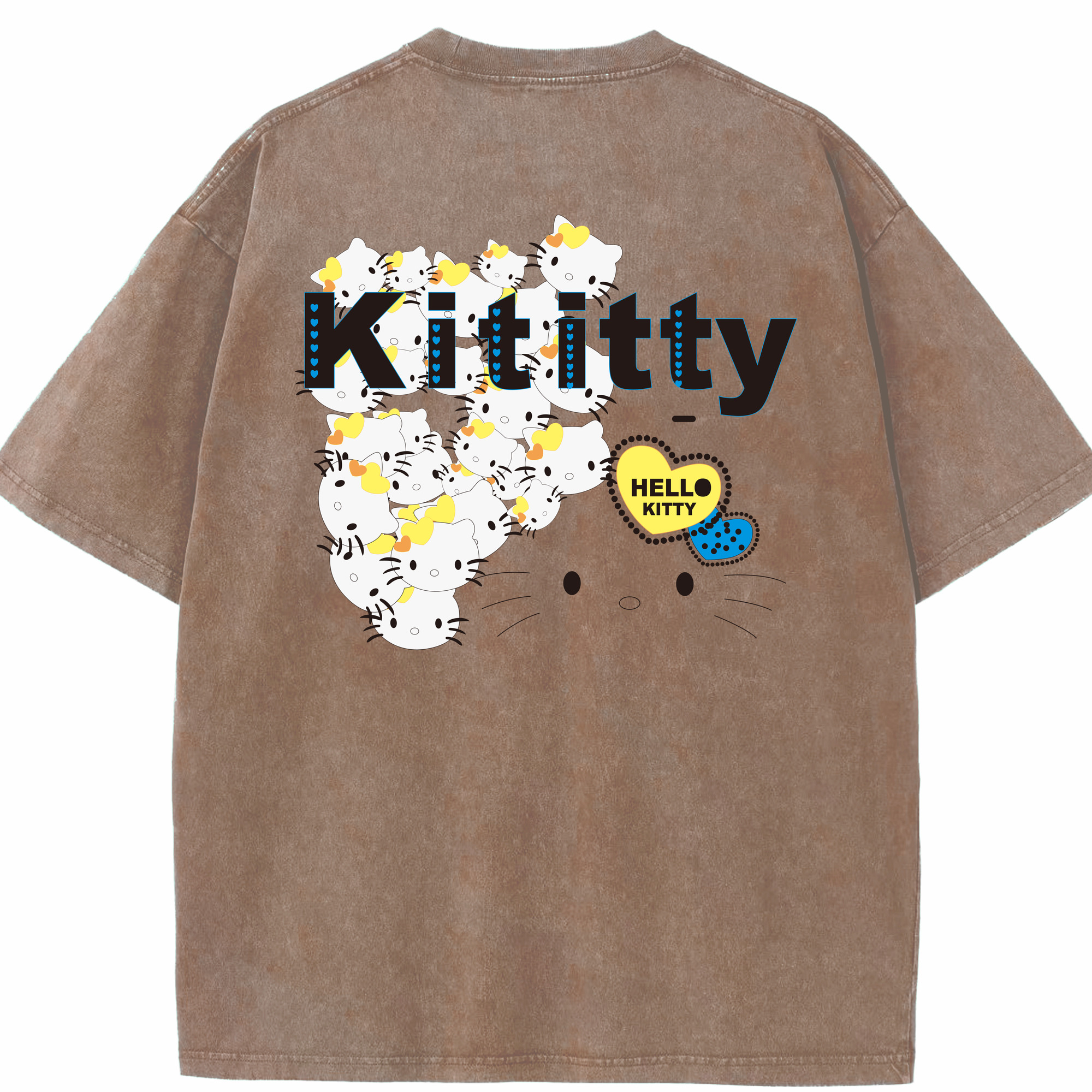 （画像用） Hello Kitty ハローキティ 綿100% ヴィンテージ風 半袖Tシャツ（背面プリント）