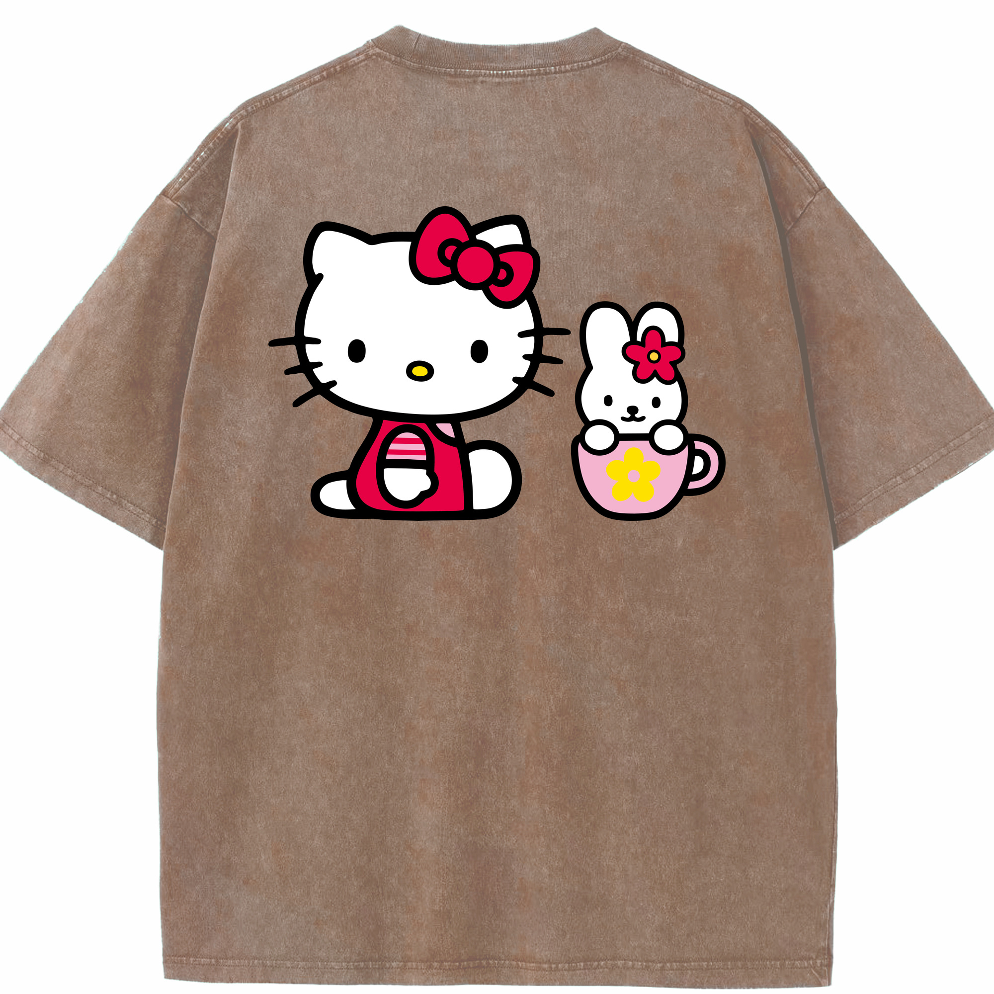 （画像用） Hello Kitty ハローキティ 綿100% ヴィンテージ風 半袖Tシャツ（背面プリント）