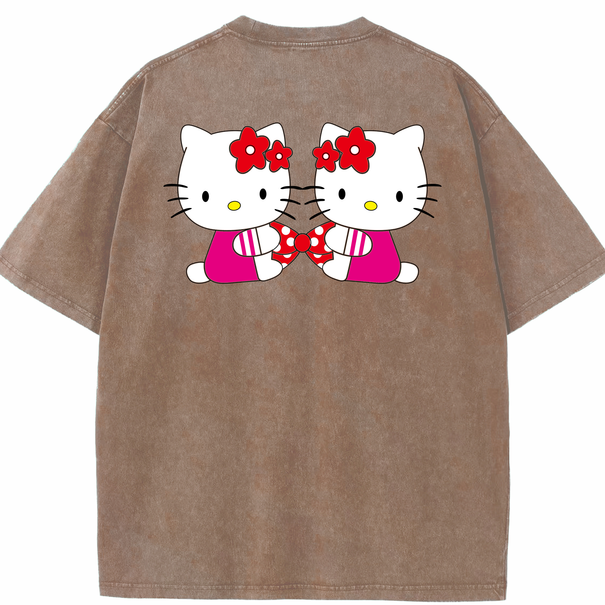 （画像用） Hello Kitty ハローキティ 綿100% ヴィンテージ風 半袖Tシャツ（背面プリント）