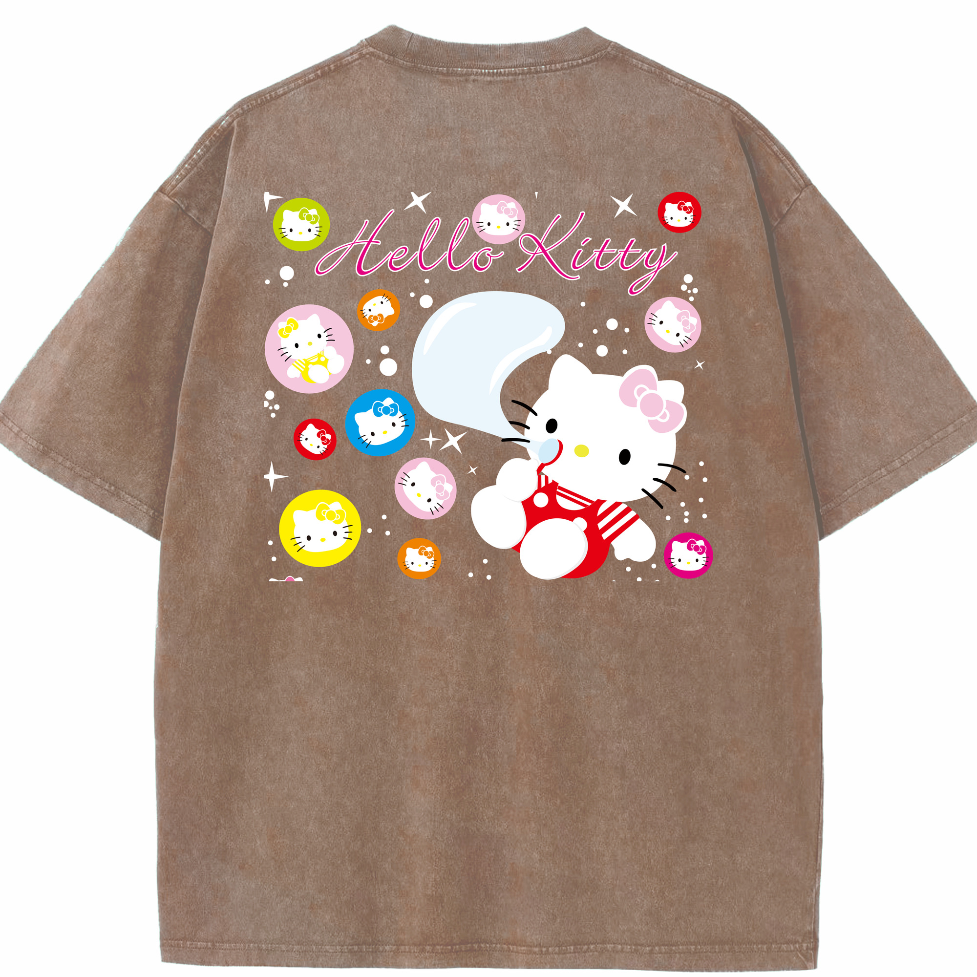 （画像用） Hello Kitty ハローキティ 綿100% ヴィンテージ風 半袖Tシャツ（背面プリント）