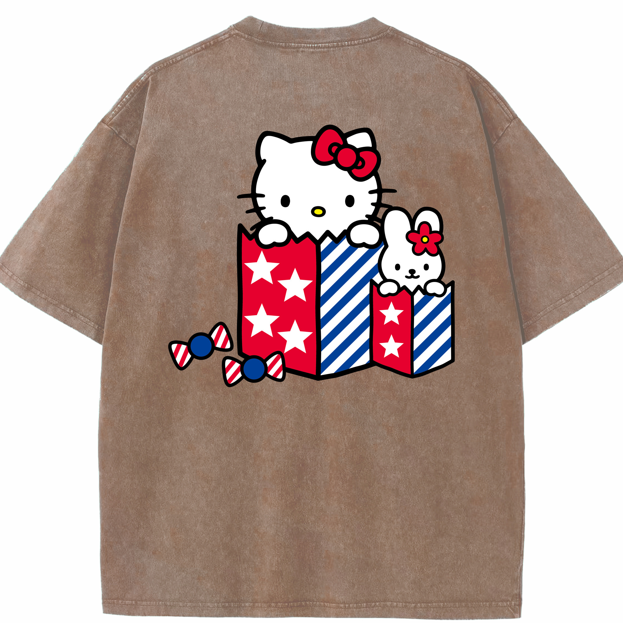 （画像用） Hello Kitty ハローキティ 綿100% ヴィンテージ風 半袖Tシャツ（背面プリント）