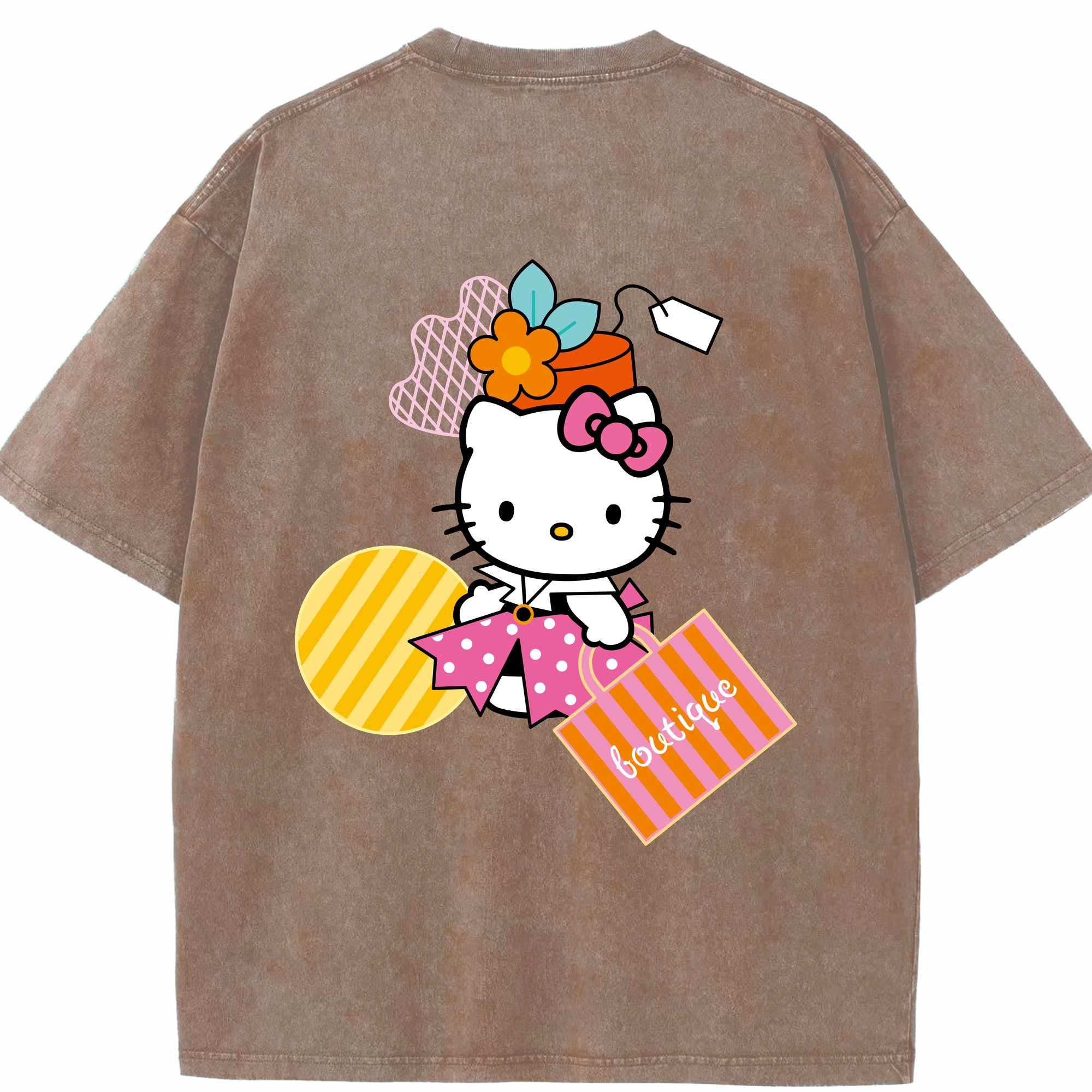 （画像用） Hello Kitty ハローキティ 綿100% ヴィンテージ風 半袖Tシャツ（背面プリント）