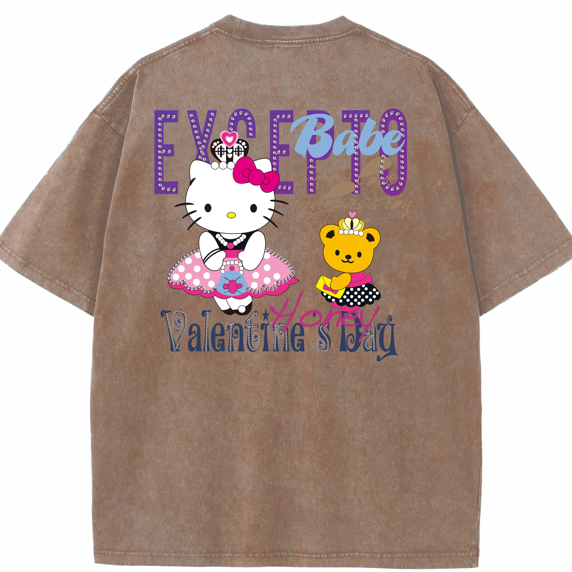 （画像用） Hello Kitty ハローキティ 綿100% ヴィンテージ風 半袖Tシャツ（背面プリント）
