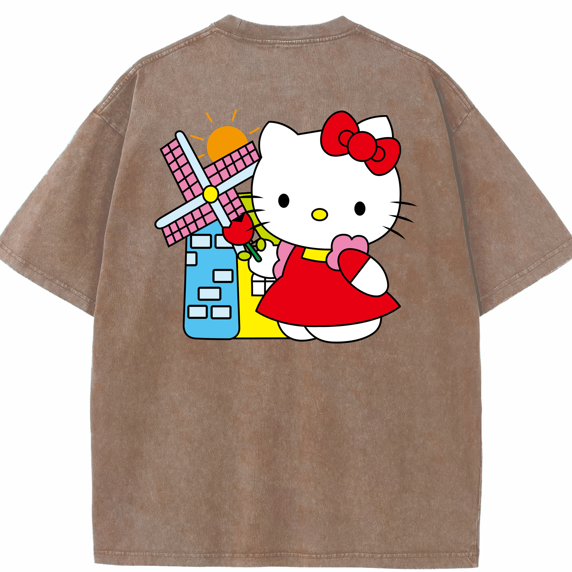 （画像用） Hello Kitty ハローキティ 綿100% ヴィンテージ風 半袖Tシャツ（背面プリント）