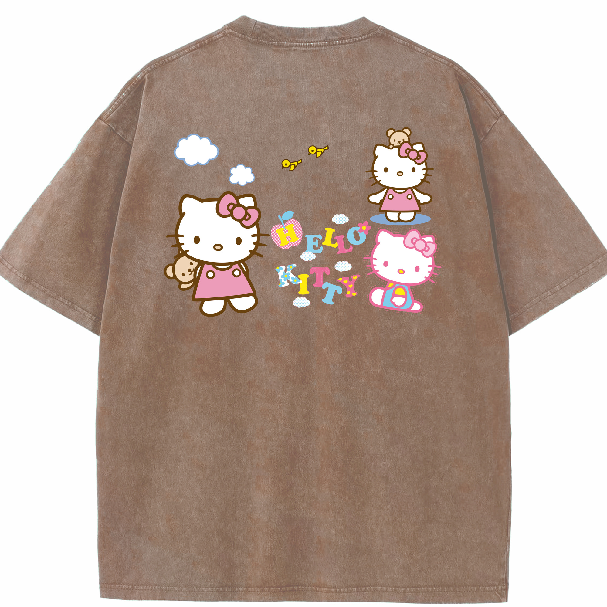 （画像用） Hello Kitty ハローキティ 綿100% ヴィンテージ風 半袖Tシャツ（背面プリント）