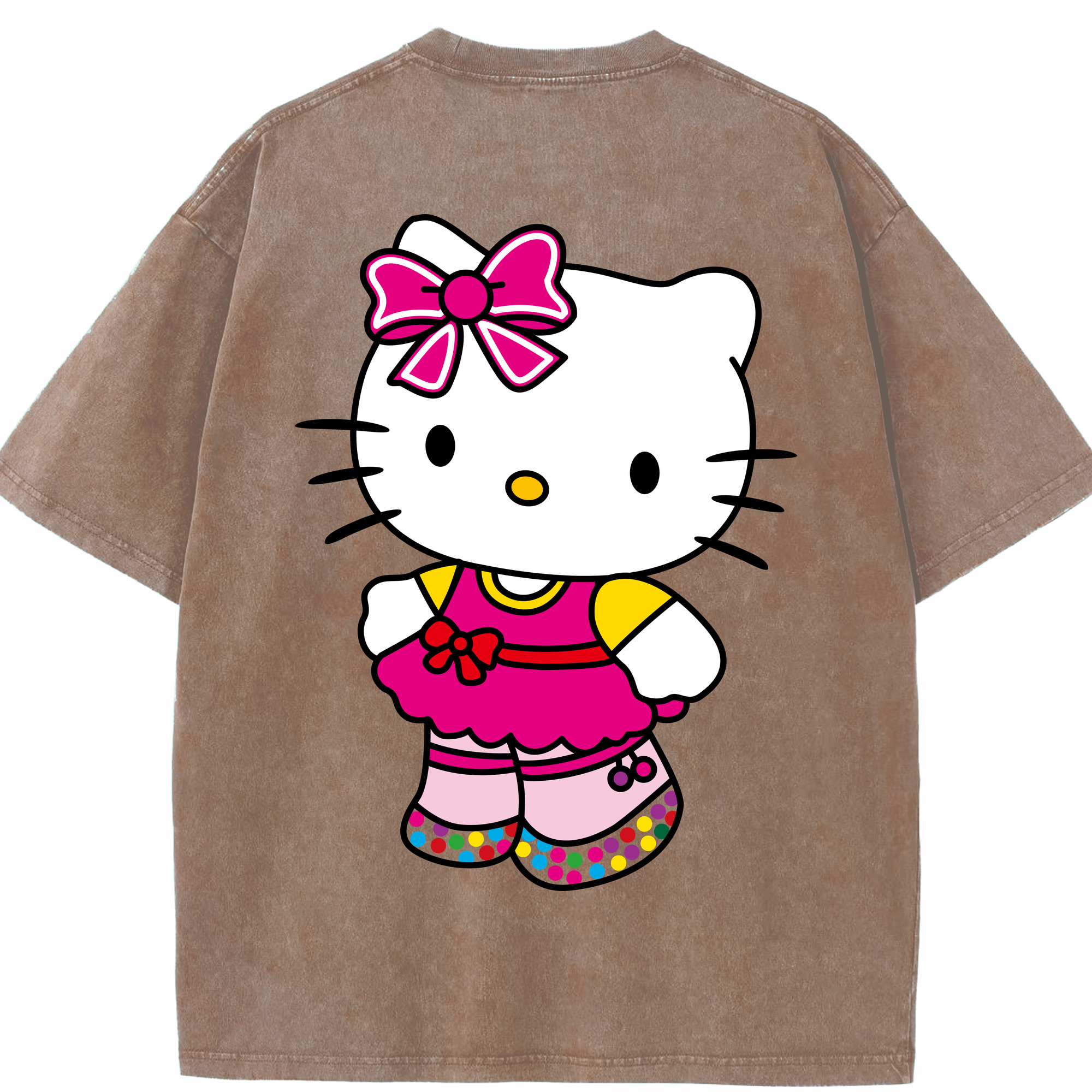 （画像用） Hello Kitty ハローキティ 綿100% ヴィンテージ風 半袖Tシャツ（背面プリント）