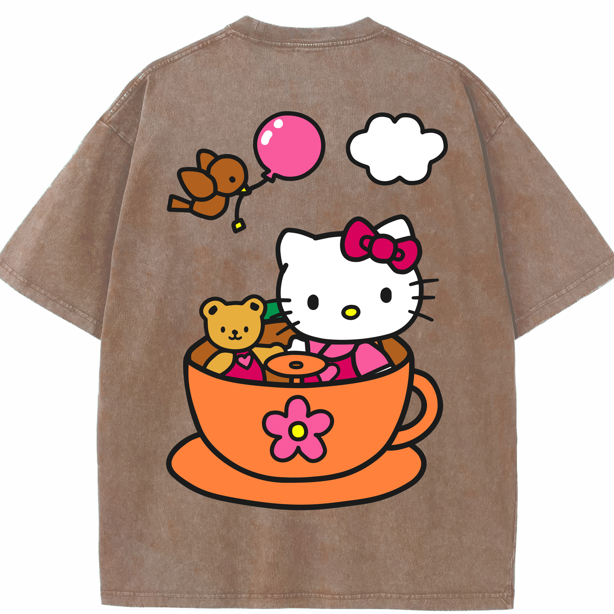 （画像用） Hello Kitty ハローキティ 綿100% ヴィンテージ風 半袖Tシャツ（背面プリント）