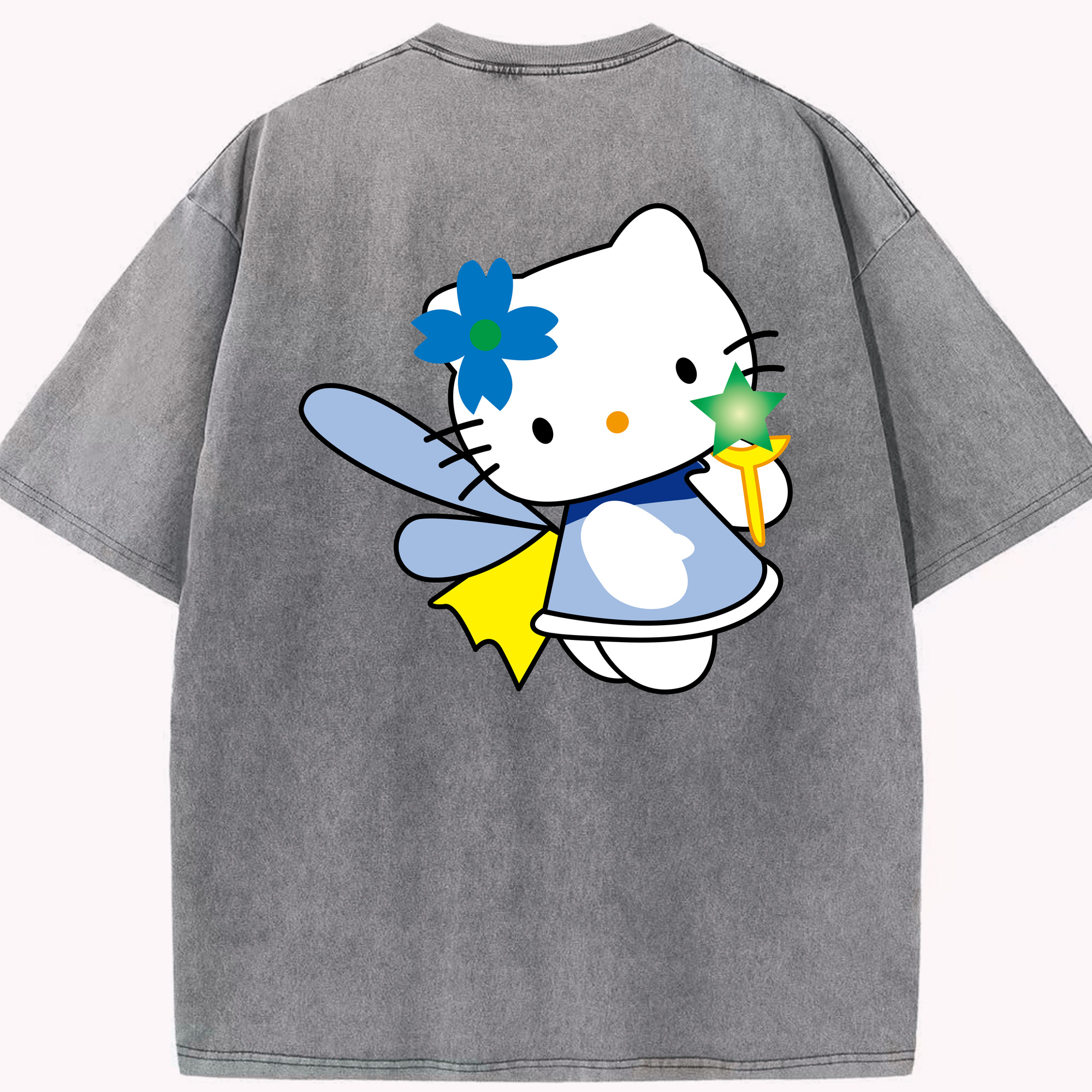 （画像用） Hello Kitty ハローキティ 綿100% ヴィンテージ風 半袖Tシャツ（背面プリント）