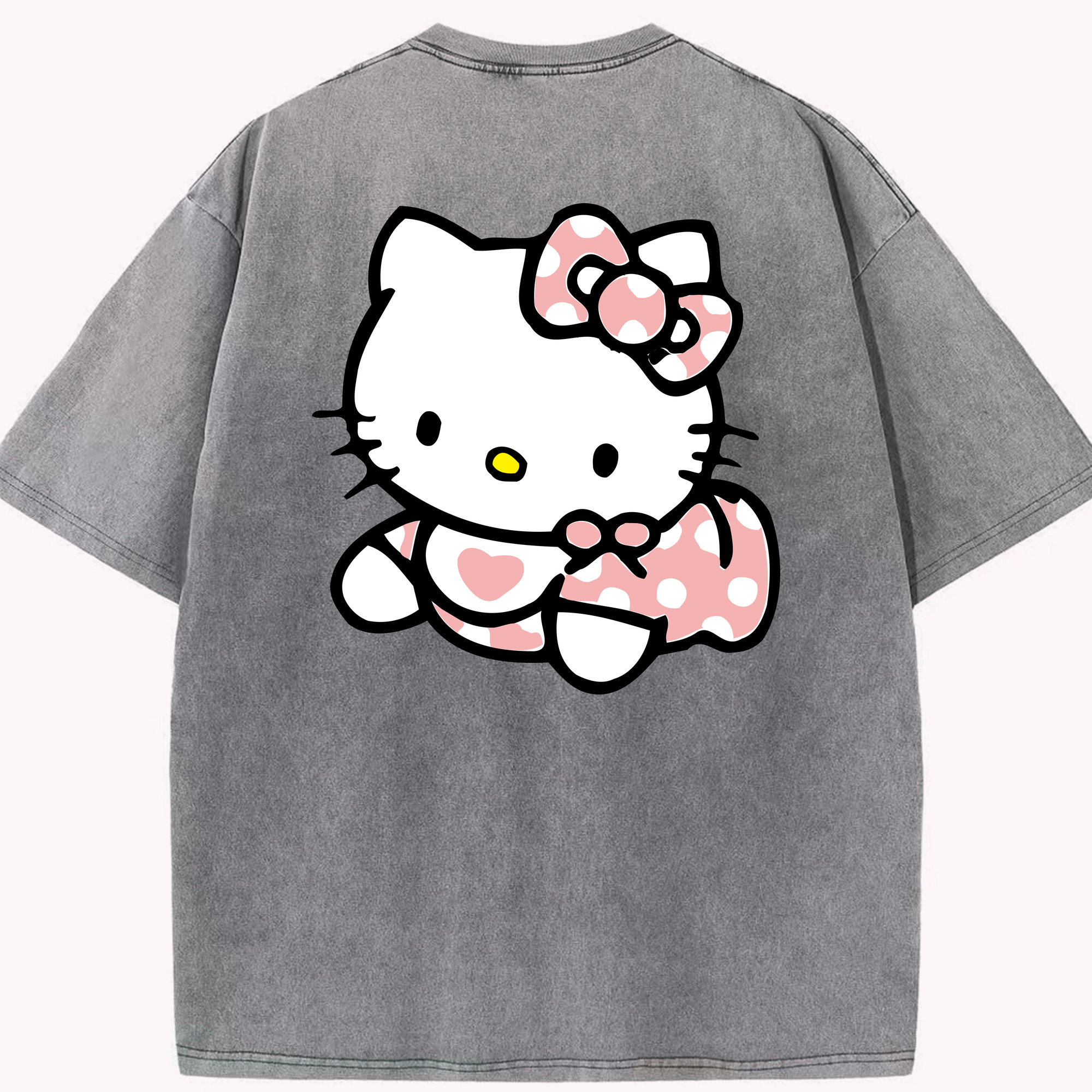 （画像用） Hello Kitty ハローキティ 綿100% ヴィンテージ風 半袖Tシャツ（背面プリント）