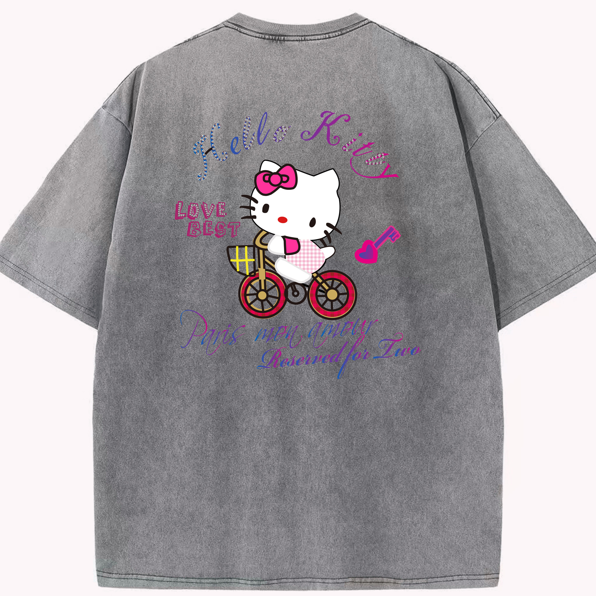 （画像用） Hello Kitty ハローキティ 綿100% ヴィンテージ風 半袖Tシャツ（背面プリント）
