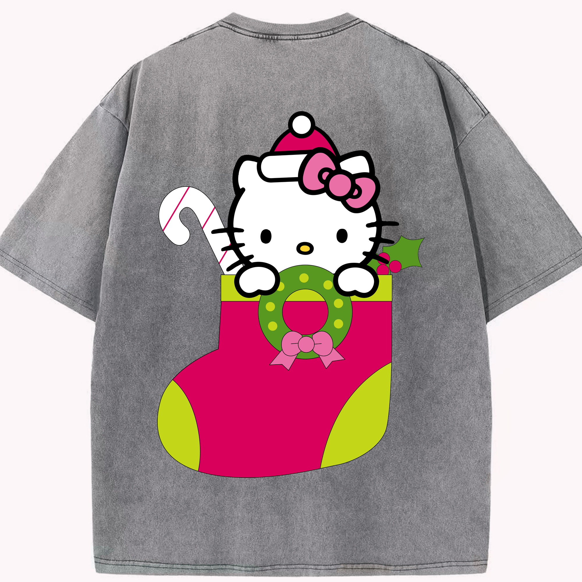 （画像用） Hello Kitty ハローキティ 綿100% ヴィンテージ風 半袖Tシャツ（背面プリント）