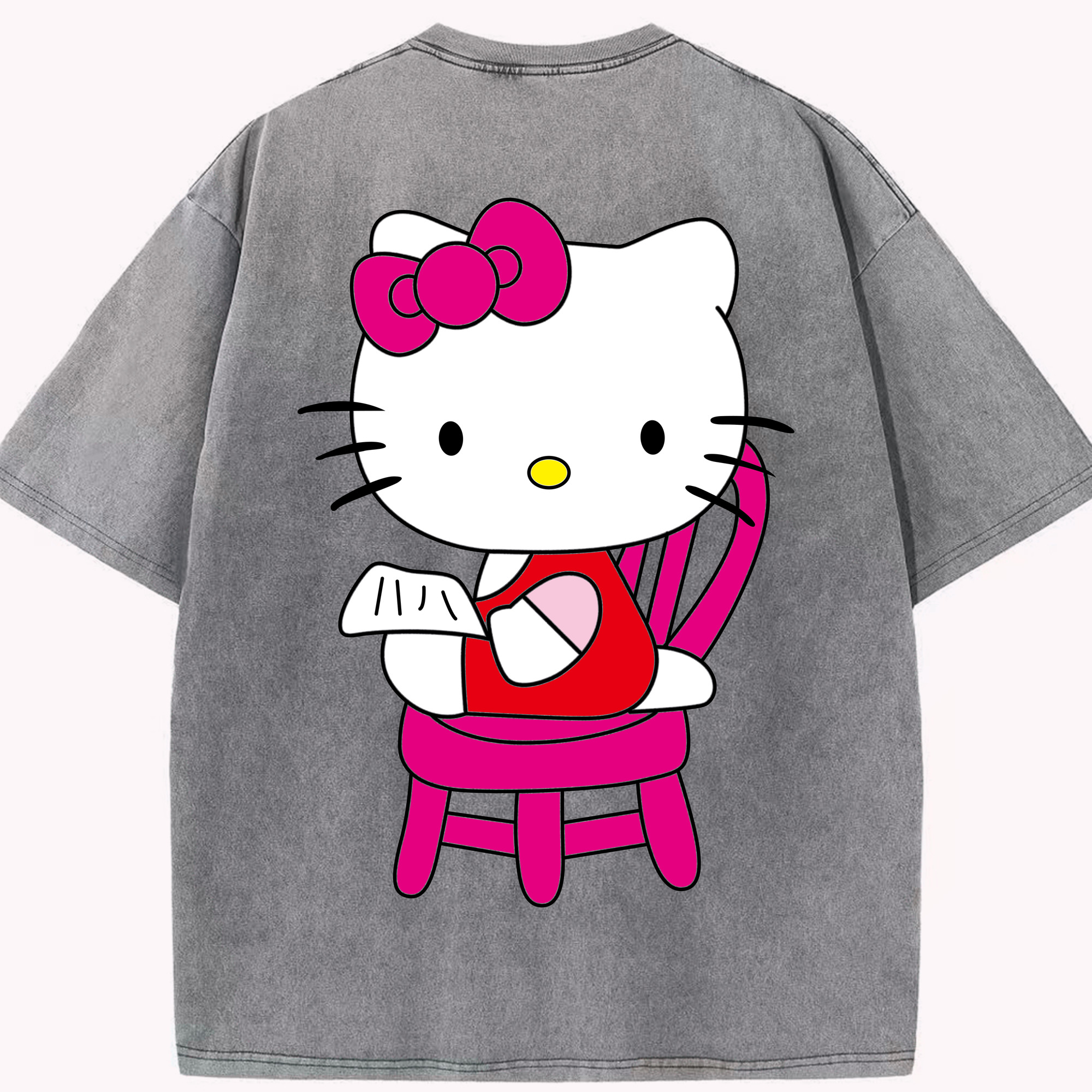 （画像用） Hello Kitty ハローキティ 綿100% ヴィンテージ風 半袖Tシャツ（背面プリント）