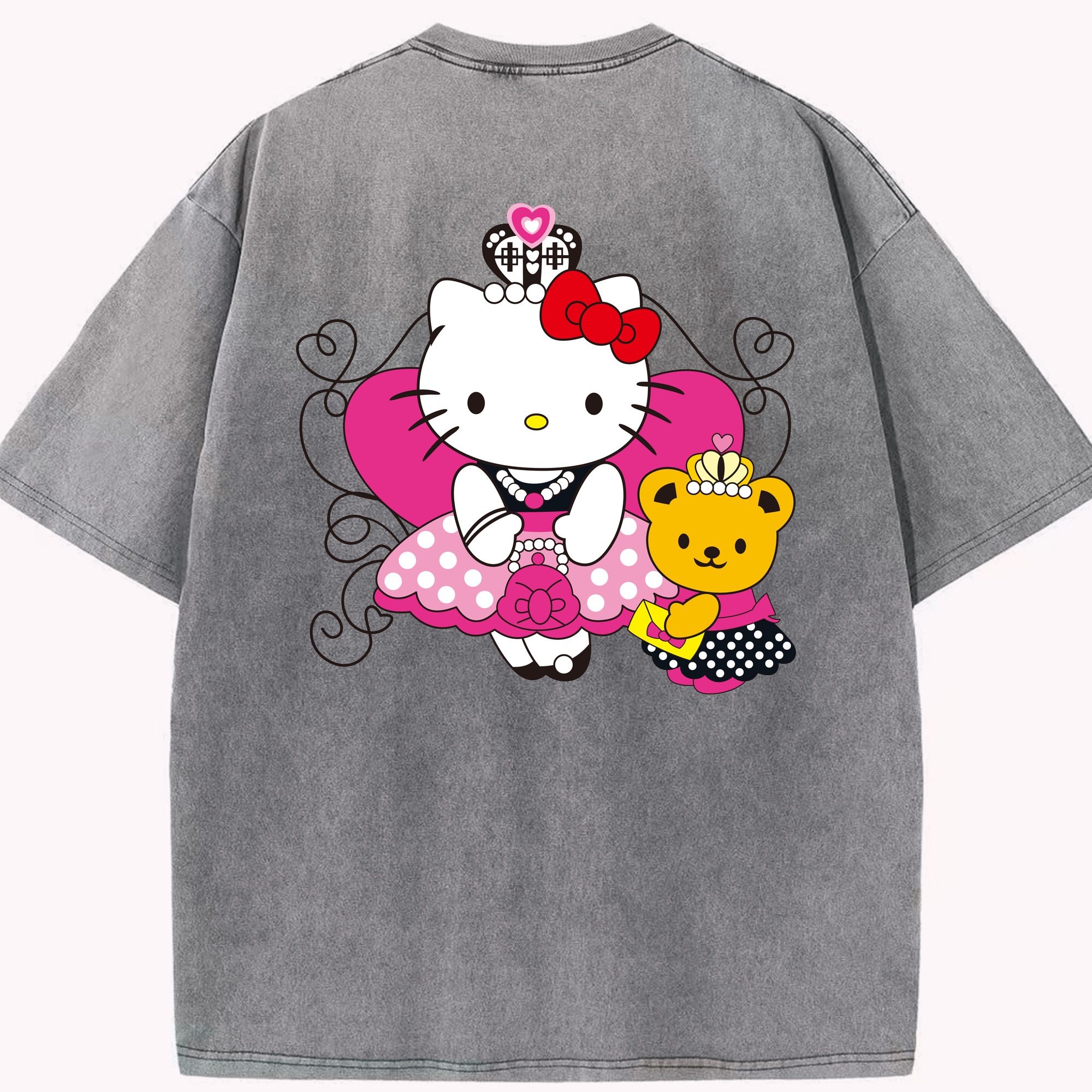 （画像用） Hello Kitty ハローキティ 綿100% ヴィンテージ風 半袖Tシャツ（背面プリント）