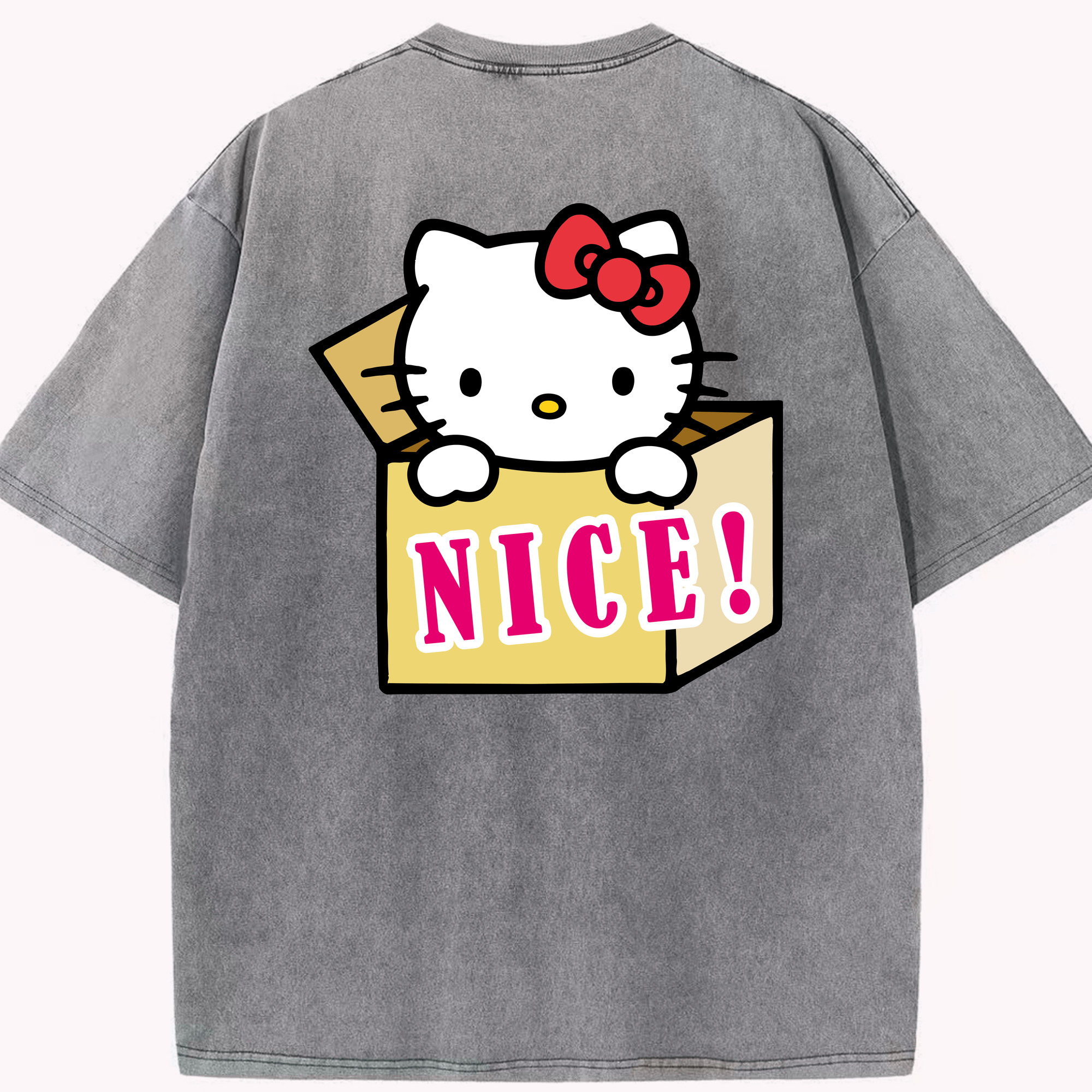 （画像用） Hello Kitty ハローキティ 綿100% ヴィンテージ風 半袖Tシャツ（背面プリント）