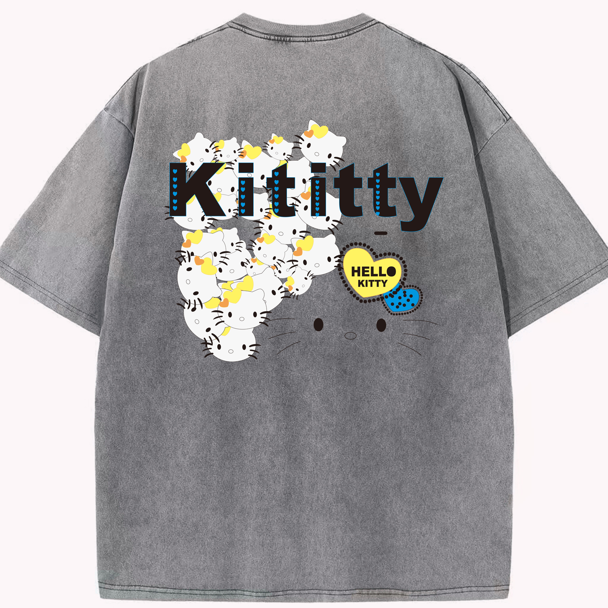 （画像用） Hello Kitty ハローキティ 綿100% ヴィンテージ風 半袖Tシャツ（背面プリント）
