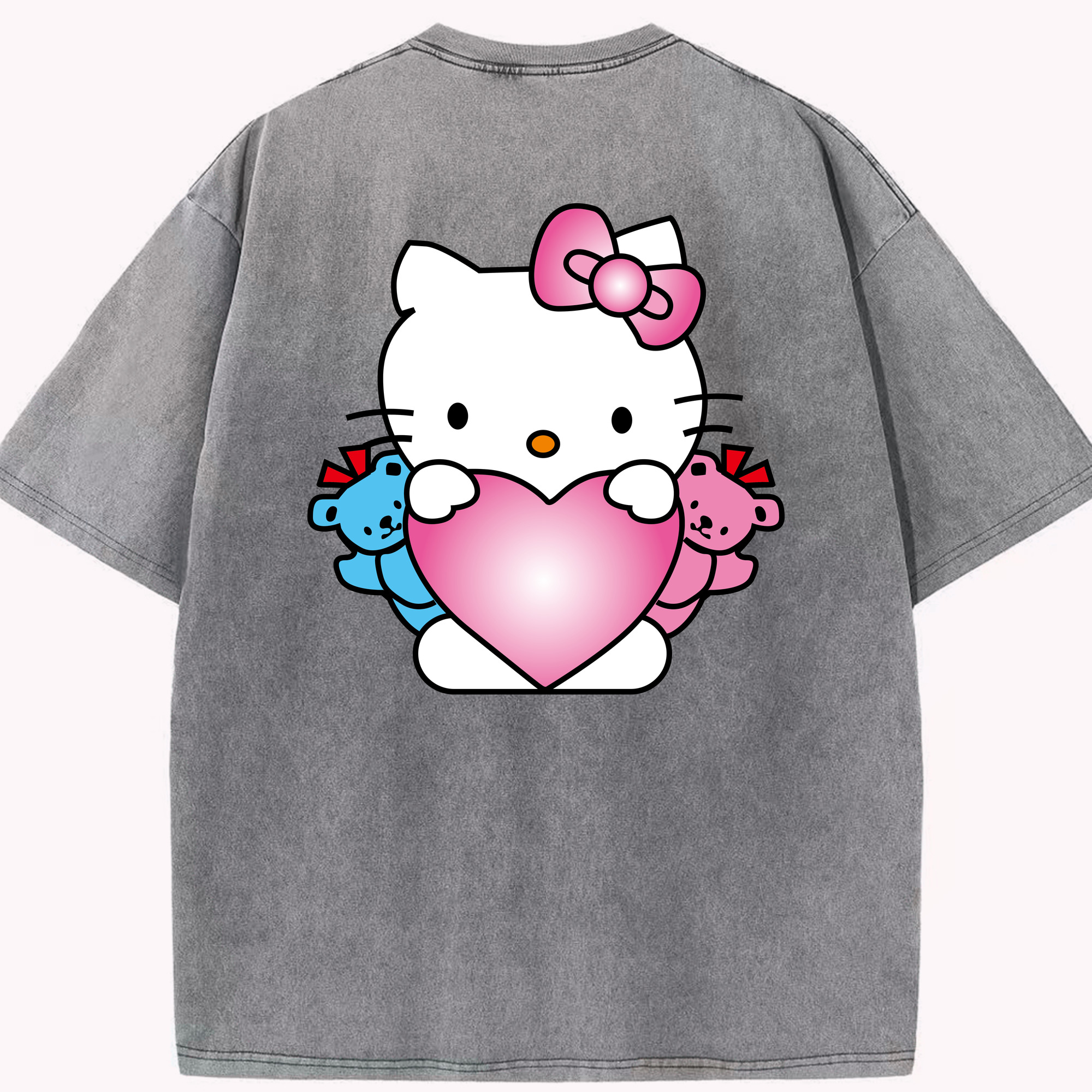 （画像用） Hello Kitty ハローキティ 綿100% ヴィンテージ風 半袖Tシャツ（背面プリント）