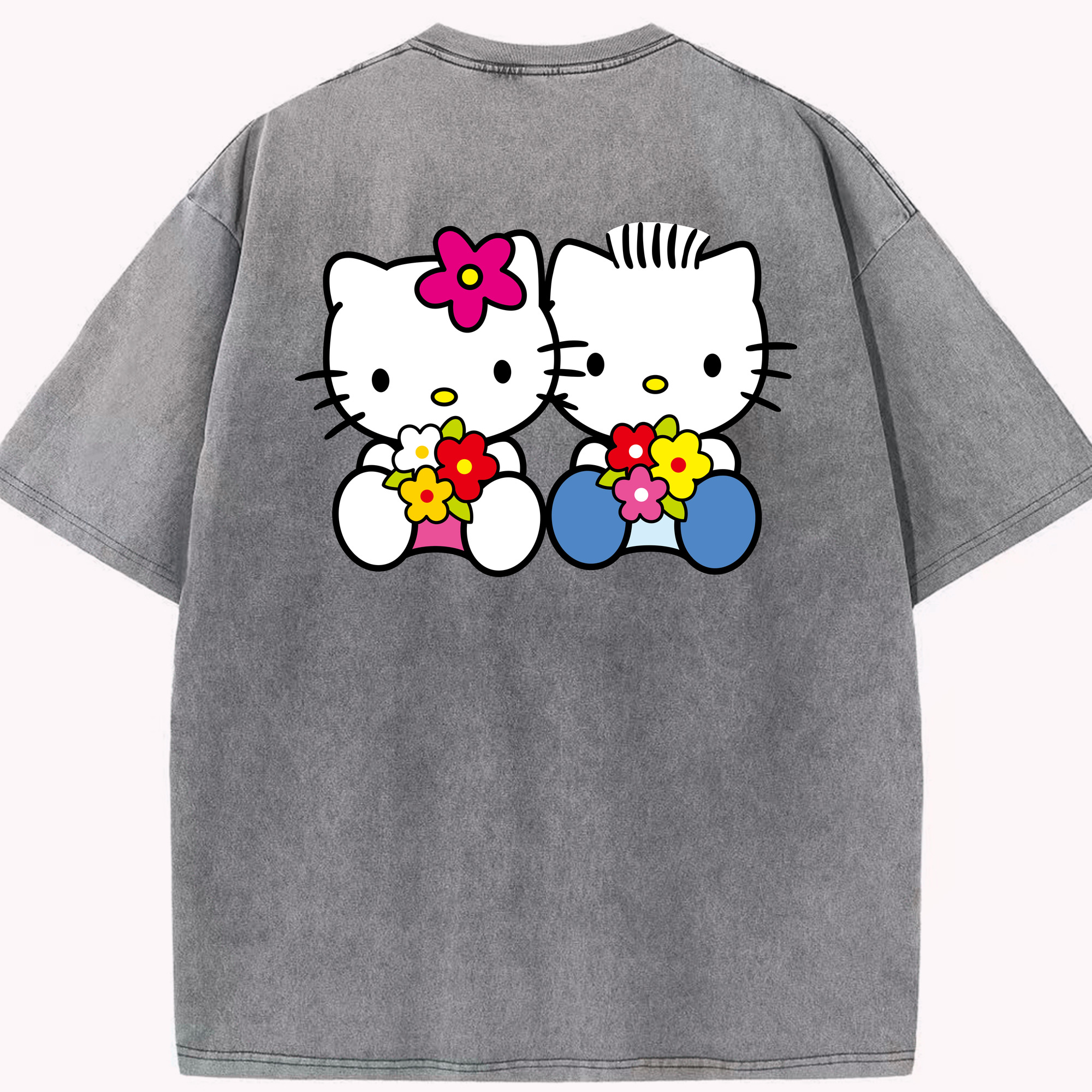 （画像用） Hello Kitty ハローキティ 綿100% ヴィンテージ風 半袖Tシャツ（背面プリント）
