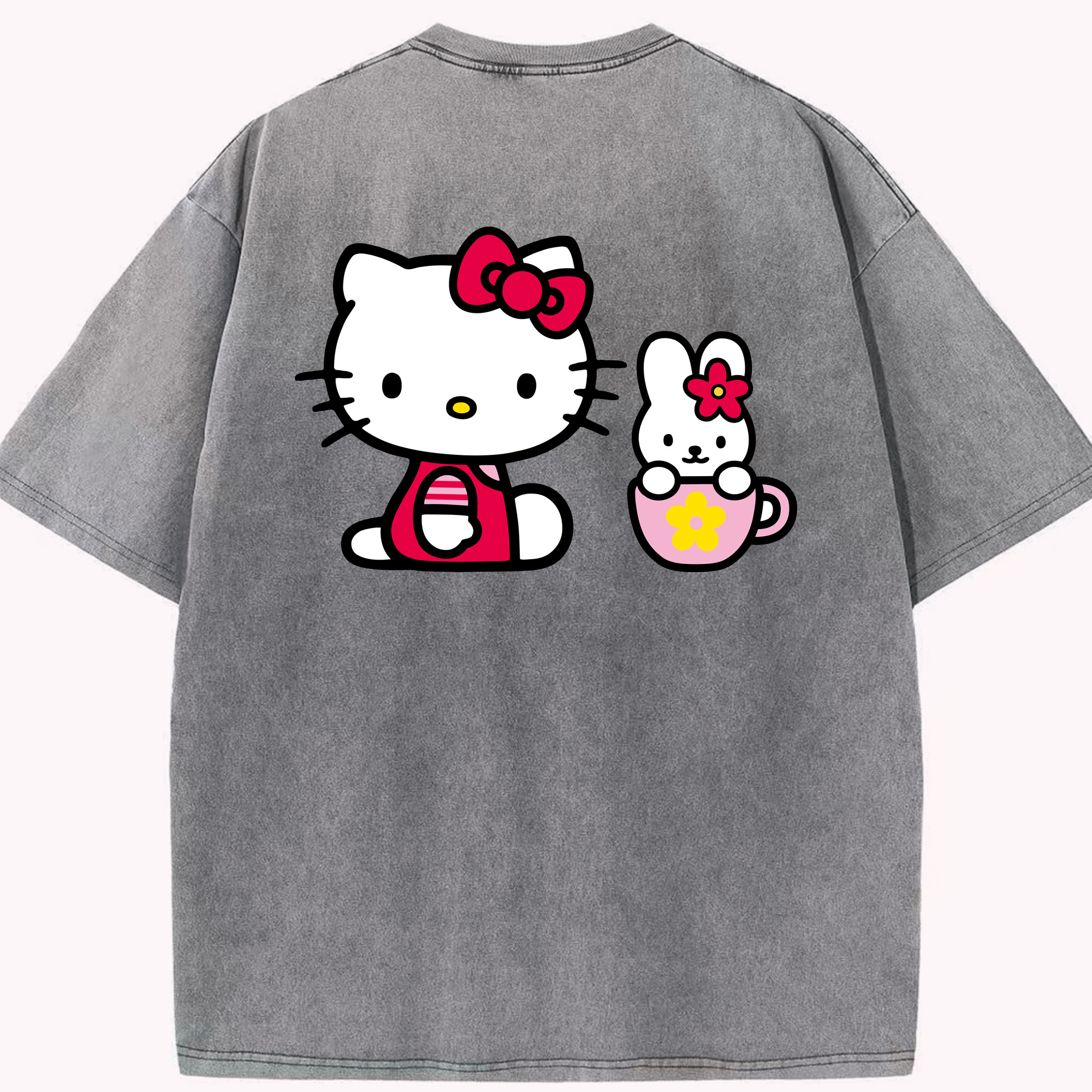 （画像用） Hello Kitty ハローキティ 綿100% ヴィンテージ風 半袖Tシャツ（背面プリント）