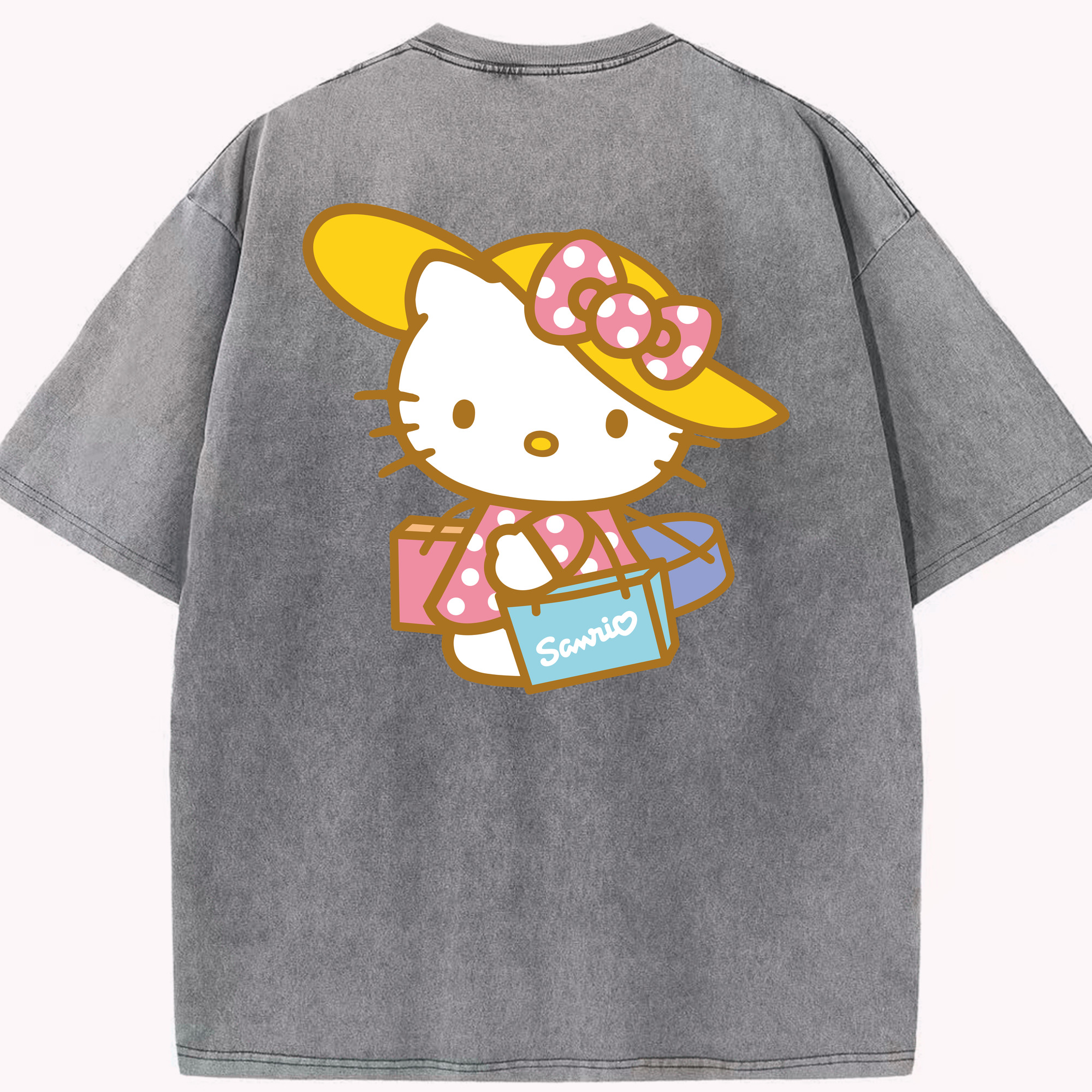 （画像用） Hello Kitty ハローキティ 綿100% ヴィンテージ風 半袖Tシャツ（背面プリント）