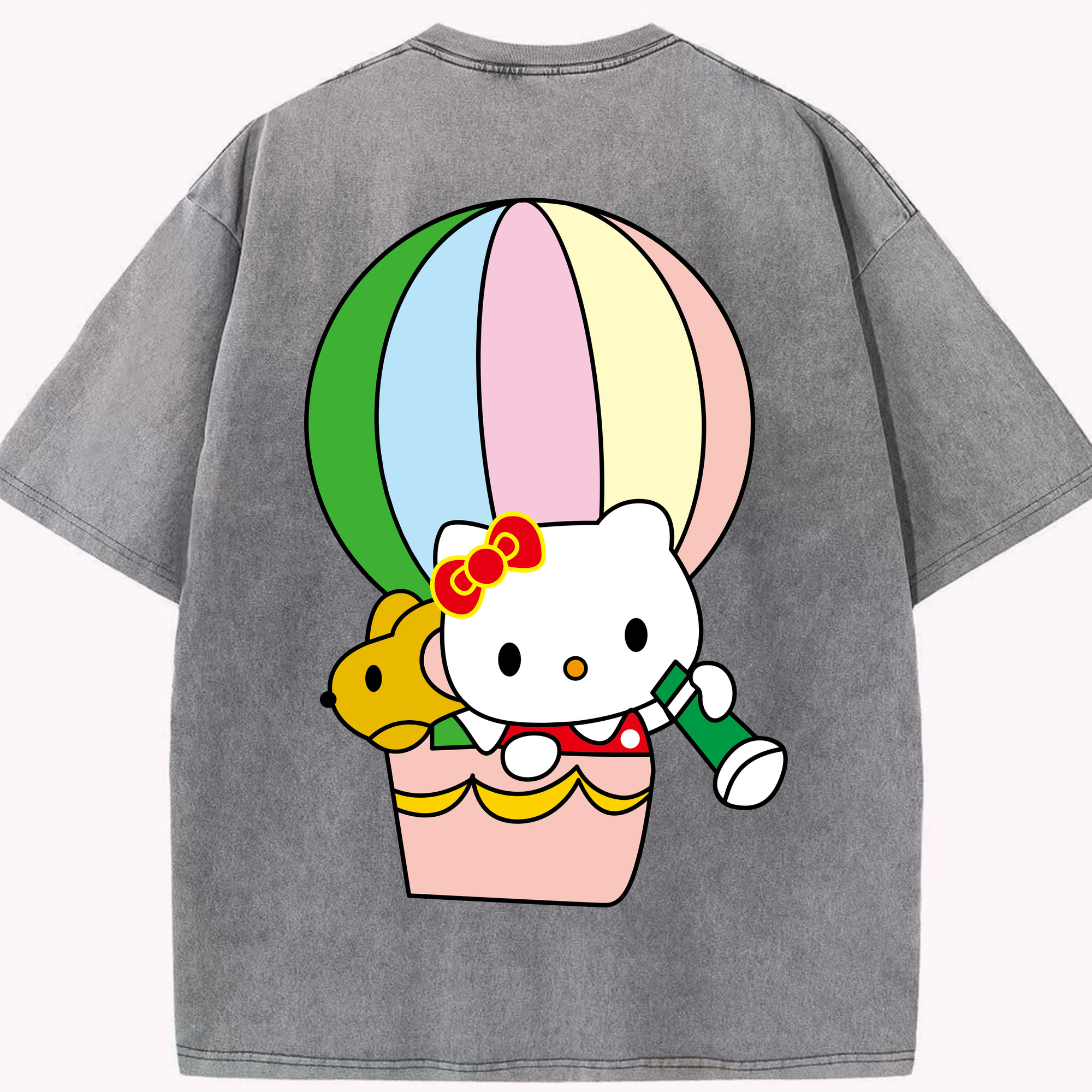 （画像用） Hello Kitty ハローキティ 綿100% ヴィンテージ風 半袖Tシャツ（背面プリント）