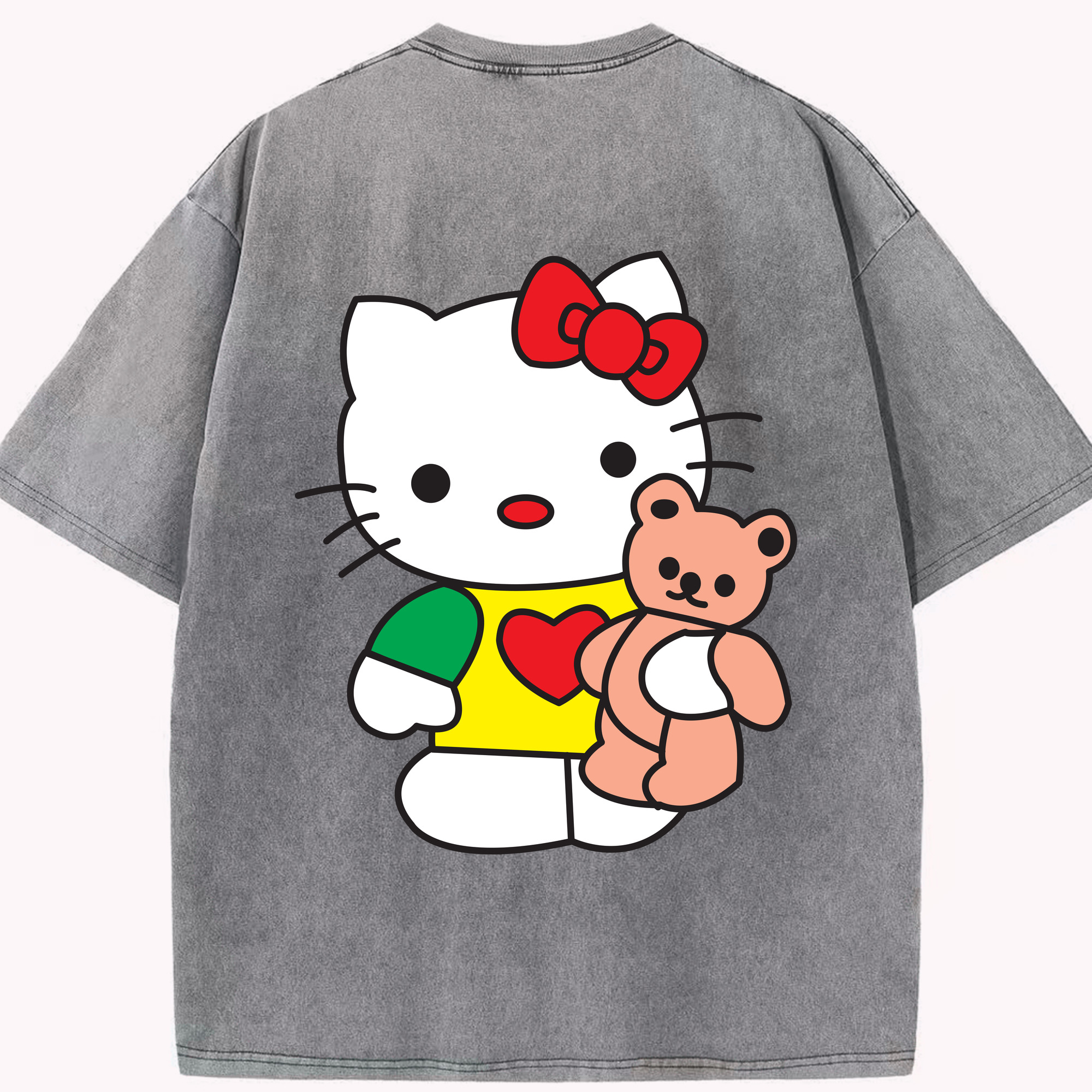 （画像用） Hello Kitty ハローキティ 綿100% ヴィンテージ風 半袖Tシャツ（背面プリント）