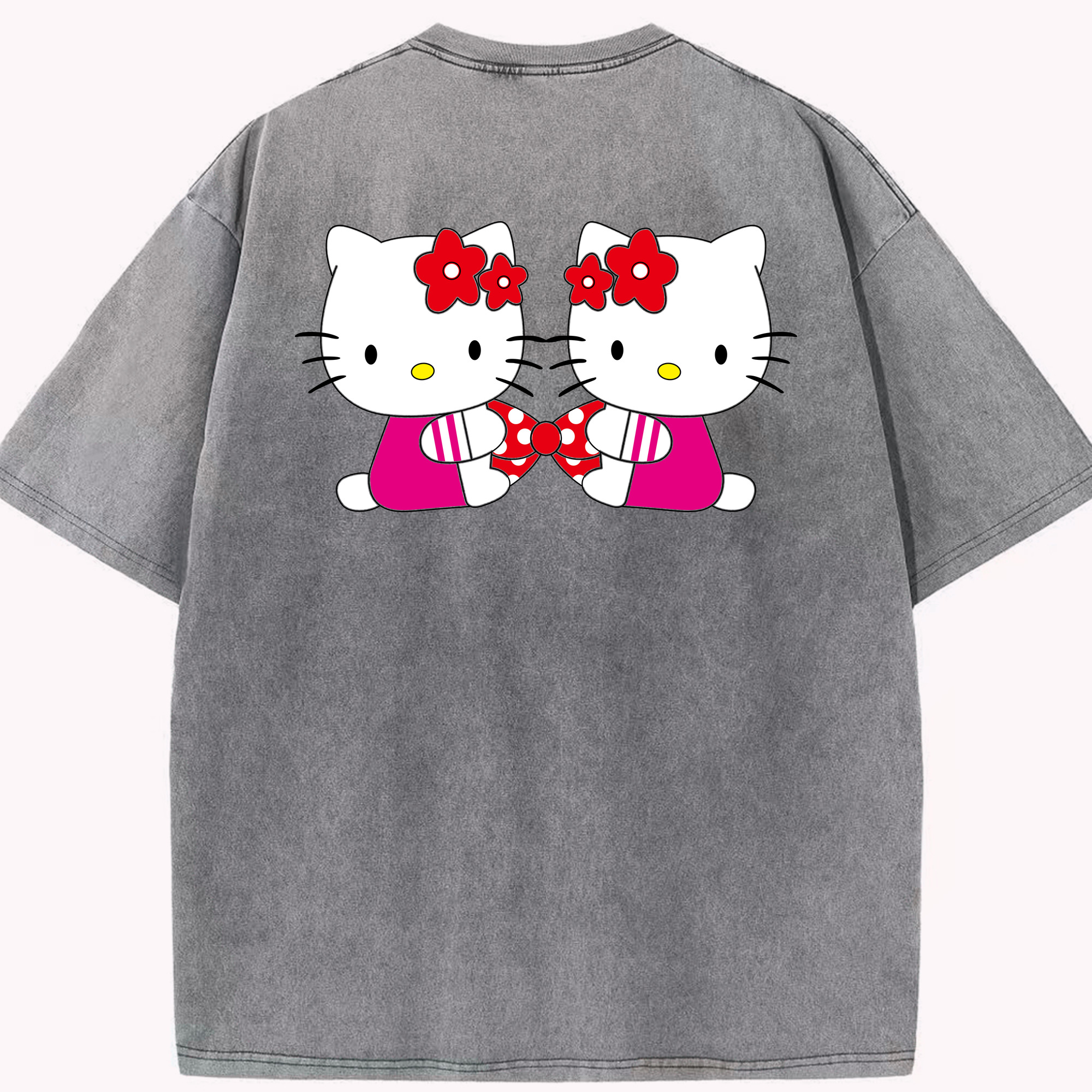 （画像用） Hello Kitty ハローキティ 綿100% ヴィンテージ風 半袖Tシャツ（背面プリント）