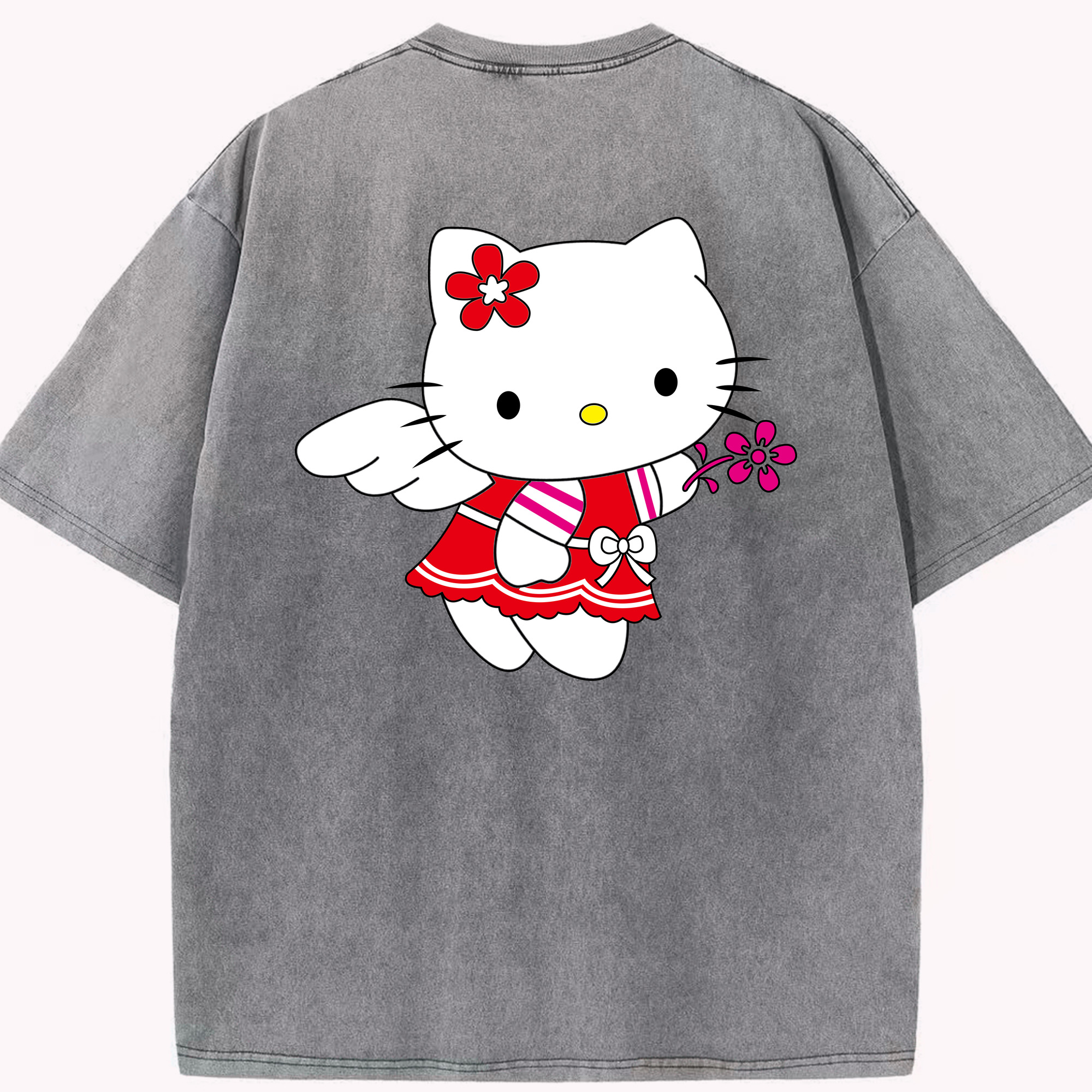 （画像用） Hello Kitty ハローキティ 綿100% ヴィンテージ風 半袖Tシャツ（背面プリント）