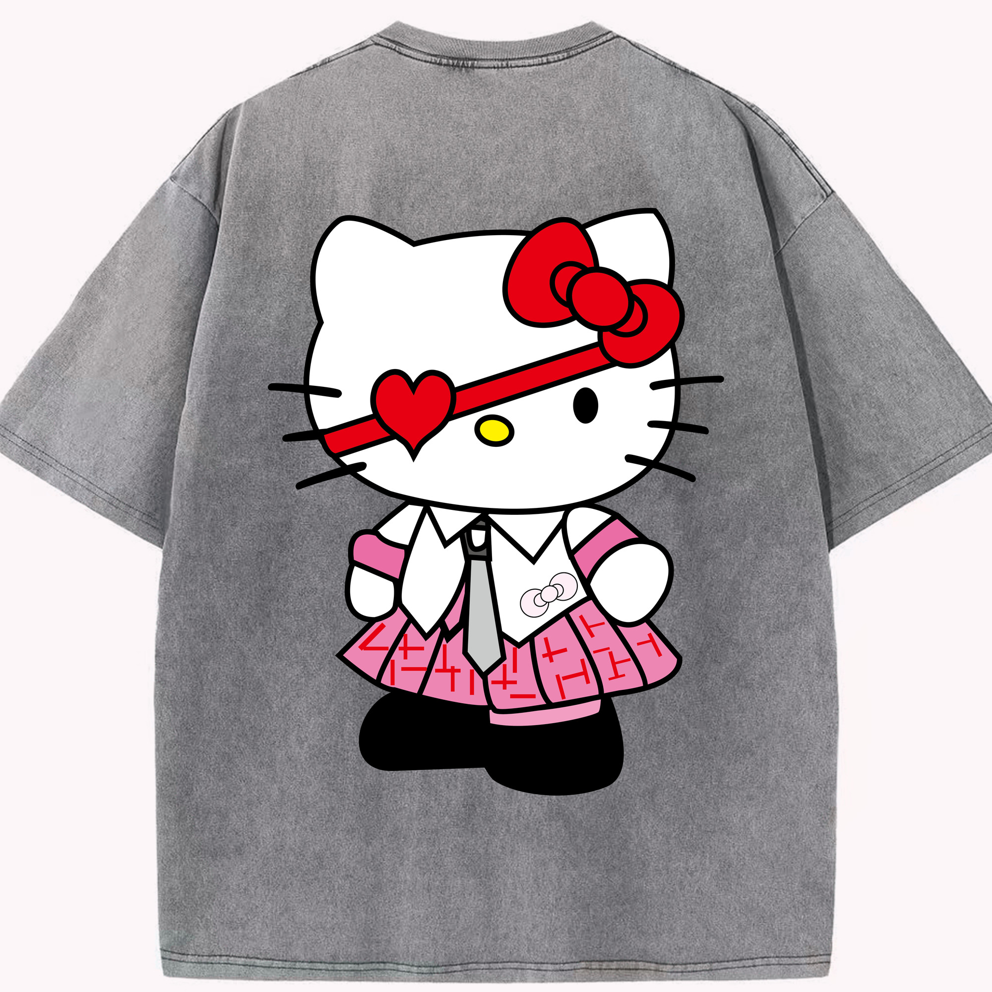 （画像用） Hello Kitty ハローキティ 綿100% ヴィンテージ風 半袖Tシャツ（背面プリント）