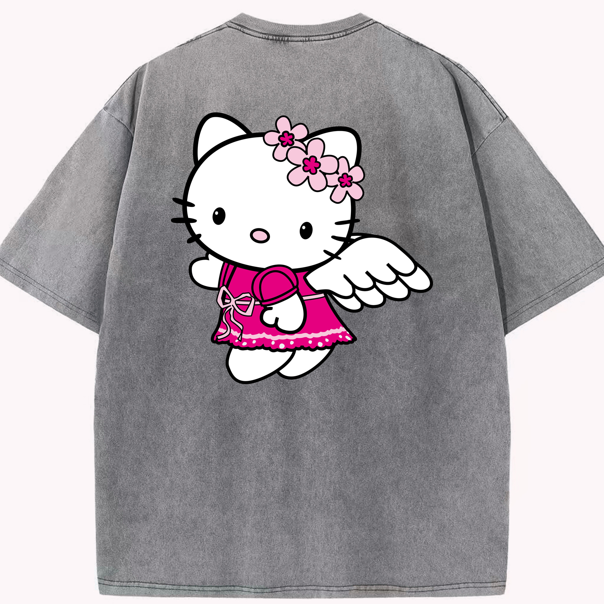 （画像用） Hello Kitty ハローキティ 綿100% ヴィンテージ風 半袖Tシャツ（背面プリント）