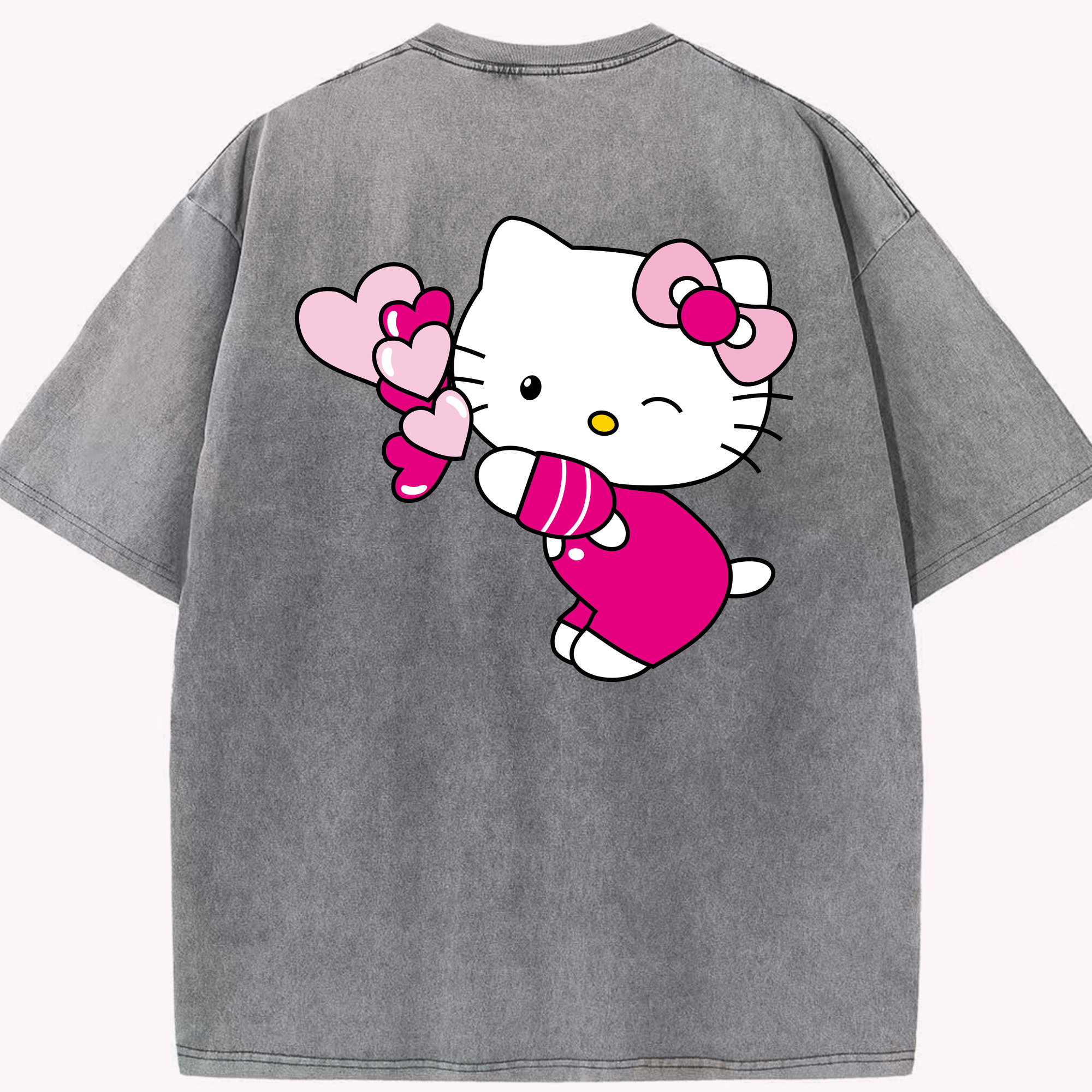 （画像用） Hello Kitty ハローキティ 綿100% ヴィンテージ風 半袖Tシャツ（背面プリント）