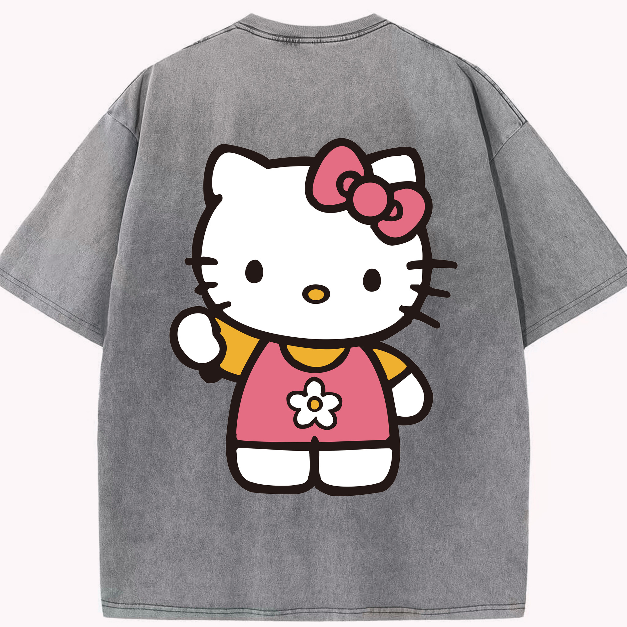 （画像用） Hello Kitty ハローキティ 綿100% ヴィンテージ風 半袖Tシャツ（背面プリント）