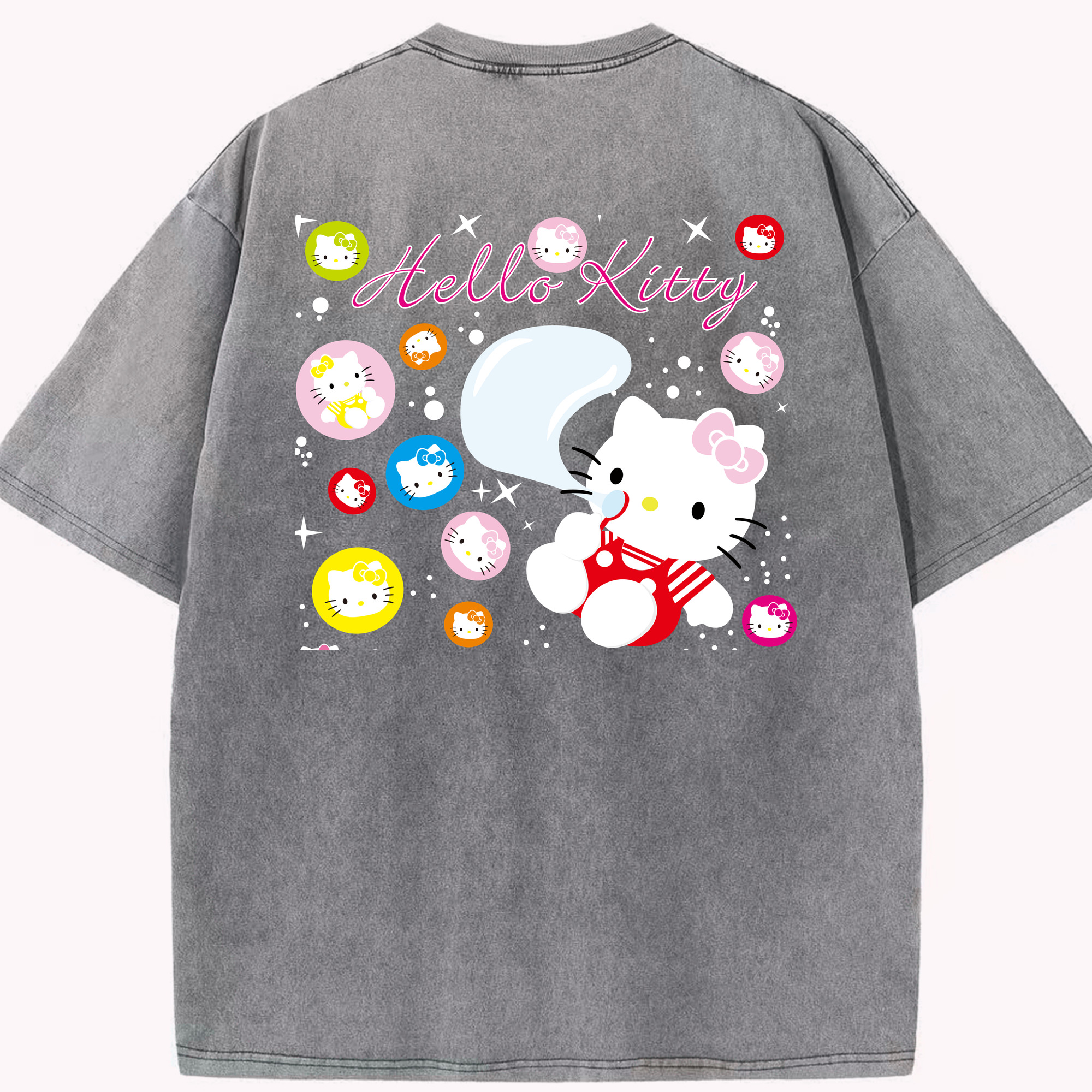 （画像用） Hello Kitty ハローキティ 綿100% ヴィンテージ風 半袖Tシャツ（背面プリント）