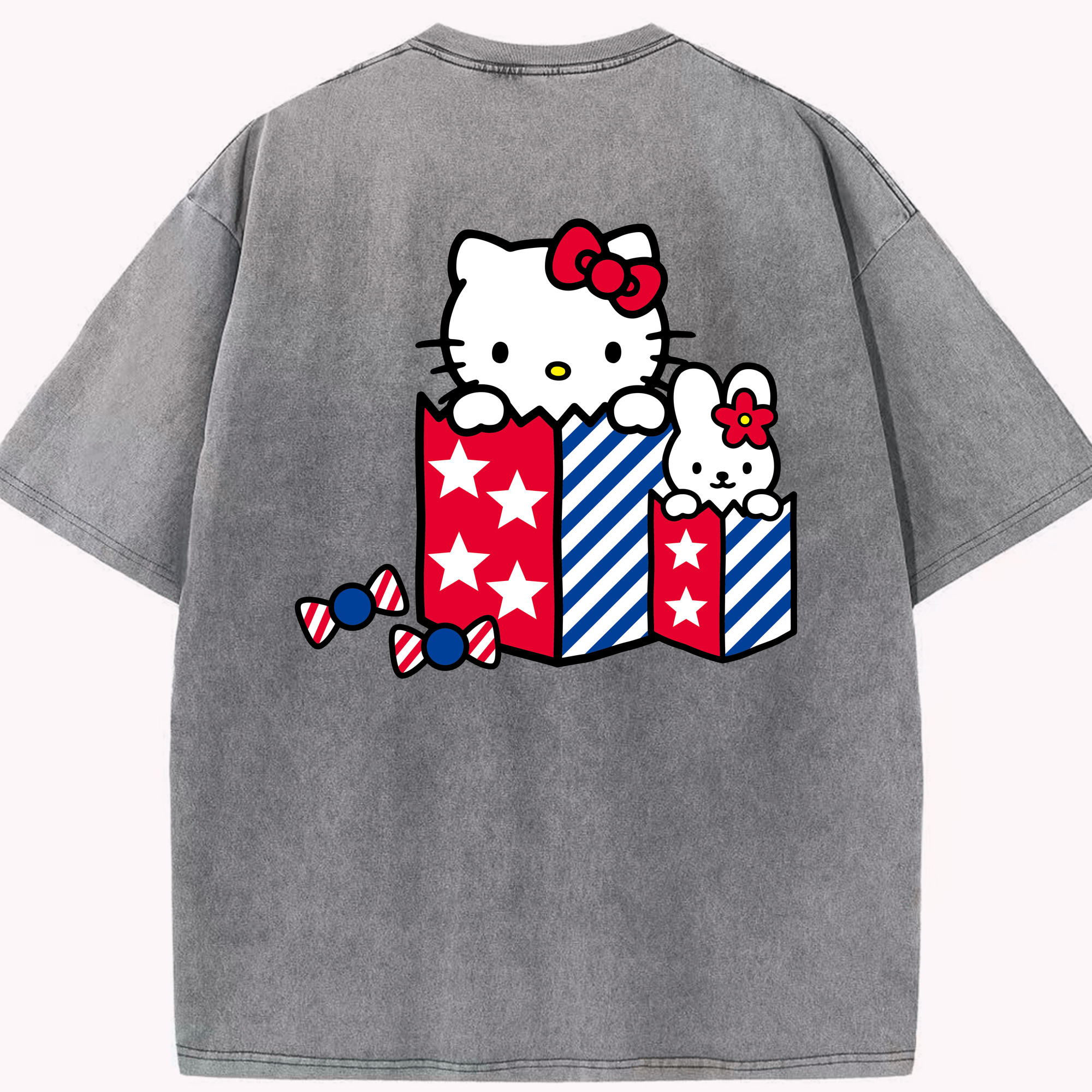 （画像用） Hello Kitty ハローキティ 綿100% ヴィンテージ風 半袖Tシャツ（背面プリント）