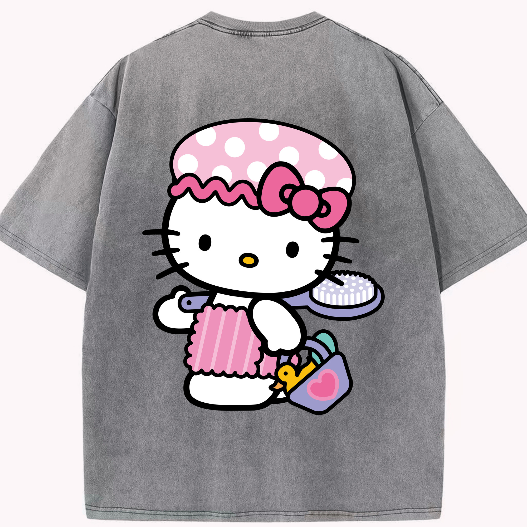 （画像用） Hello Kitty ハローキティ 綿100% ヴィンテージ風 半袖Tシャツ（背面プリント）