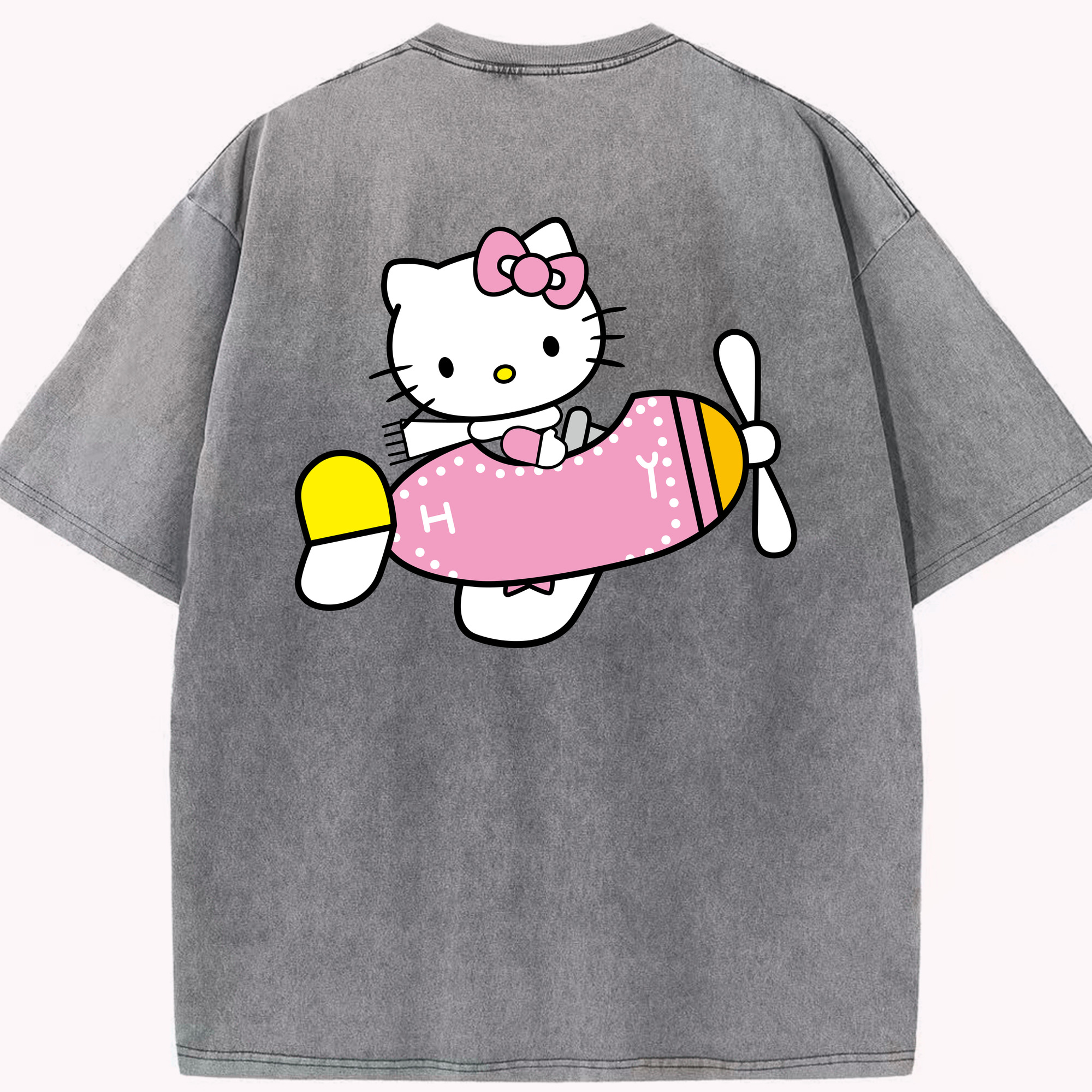 （画像用） Hello Kitty ハローキティ 綿100% ヴィンテージ風 半袖Tシャツ（背面プリント）