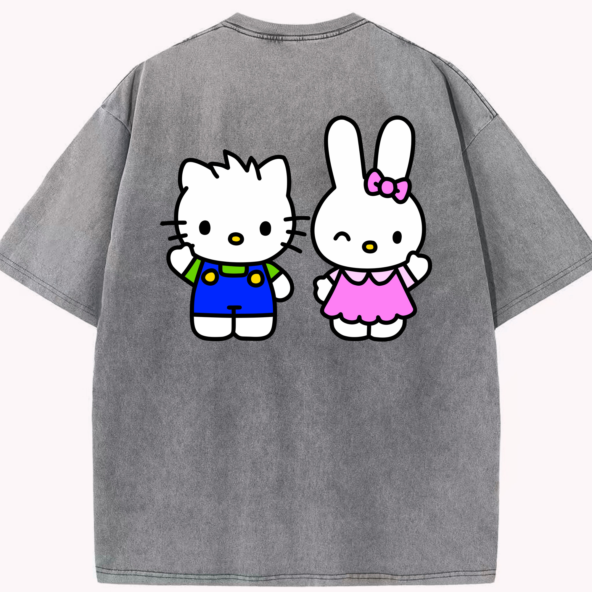 （画像用） Hello Kitty ハローキティ 綿100% ヴィンテージ風 半袖Tシャツ（背面プリント）