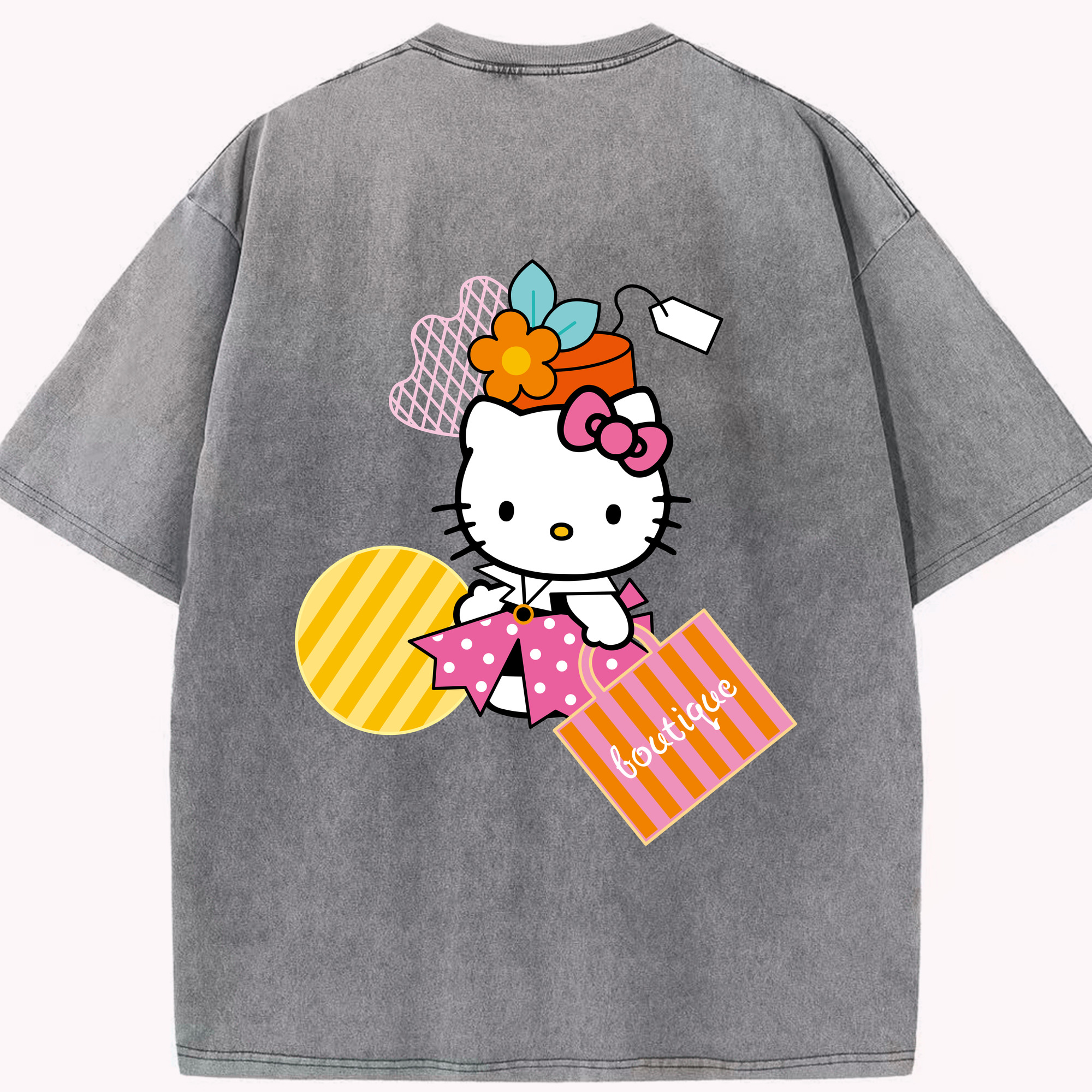 （画像用） Hello Kitty ハローキティ 綿100% ヴィンテージ風 半袖Tシャツ（背面プリント）