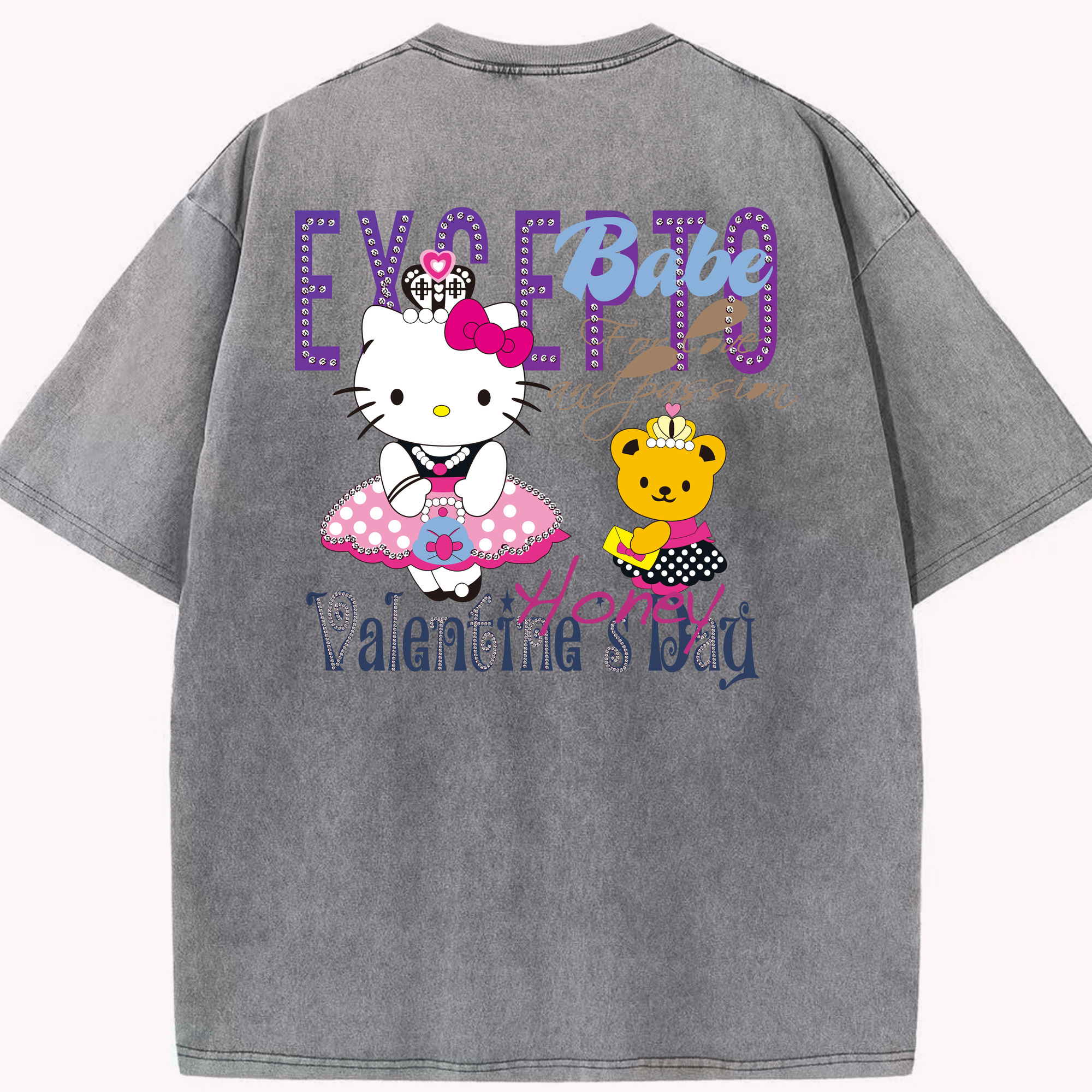 （画像用） Hello Kitty ハローキティ 綿100% ヴィンテージ風 半袖Tシャツ（背面プリント）