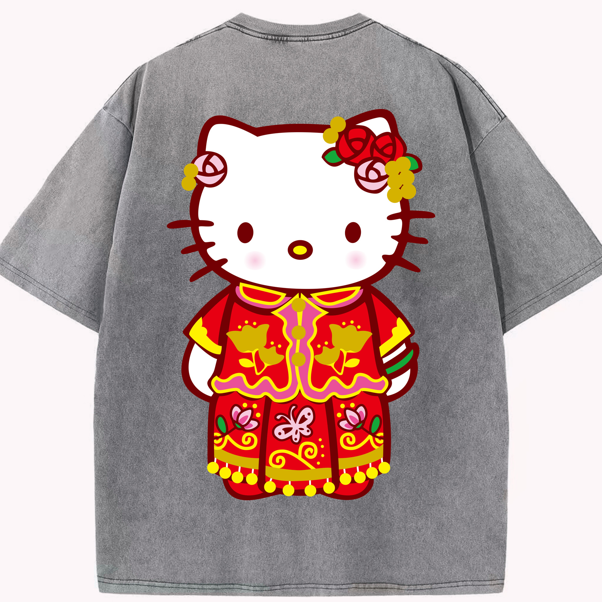 （画像用） Hello Kitty ハローキティ 綿100% ヴィンテージ風 半袖Tシャツ（背面プリント）