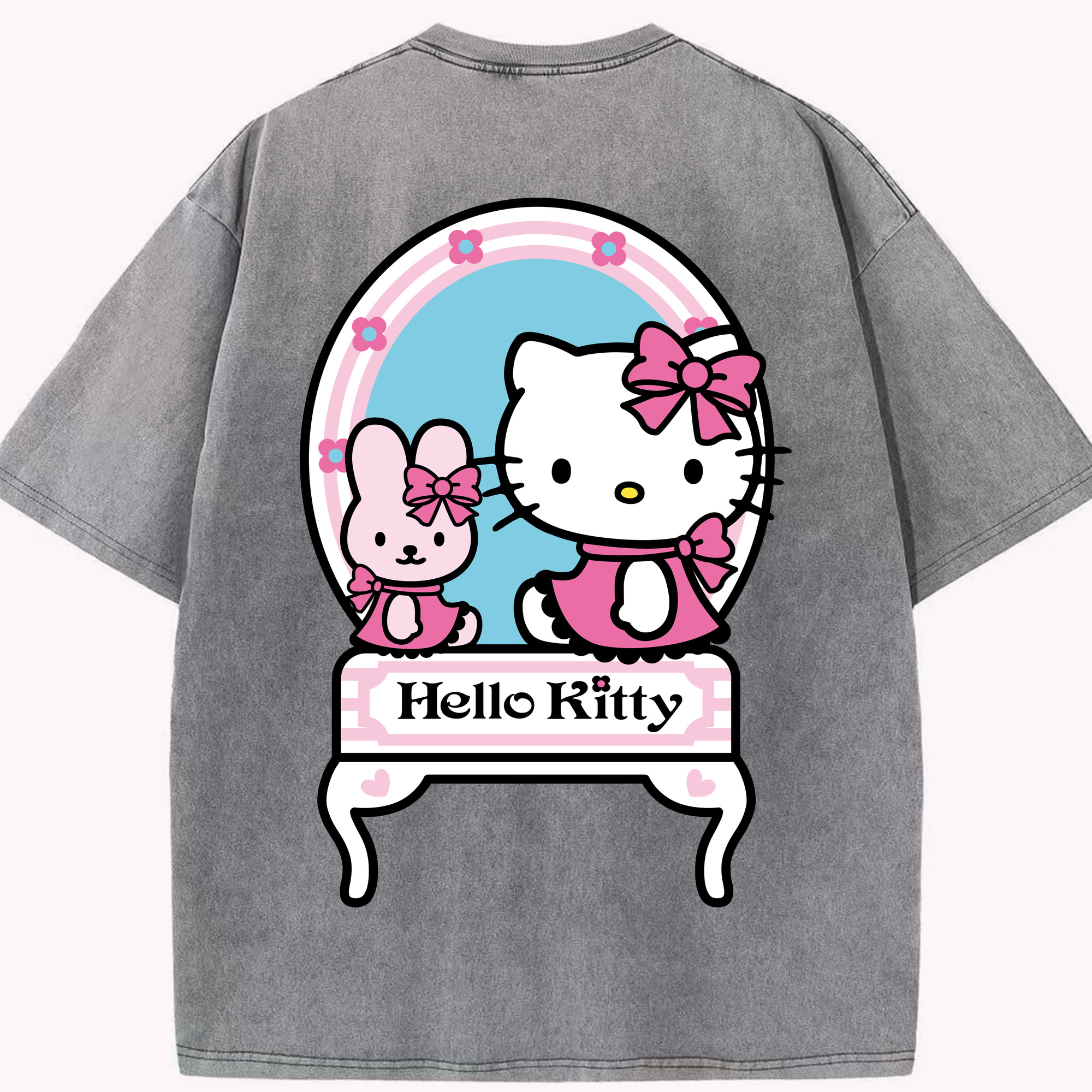 （画像用） Hello Kitty ハローキティ 綿100% ヴィンテージ風 半袖Tシャツ（背面プリント）